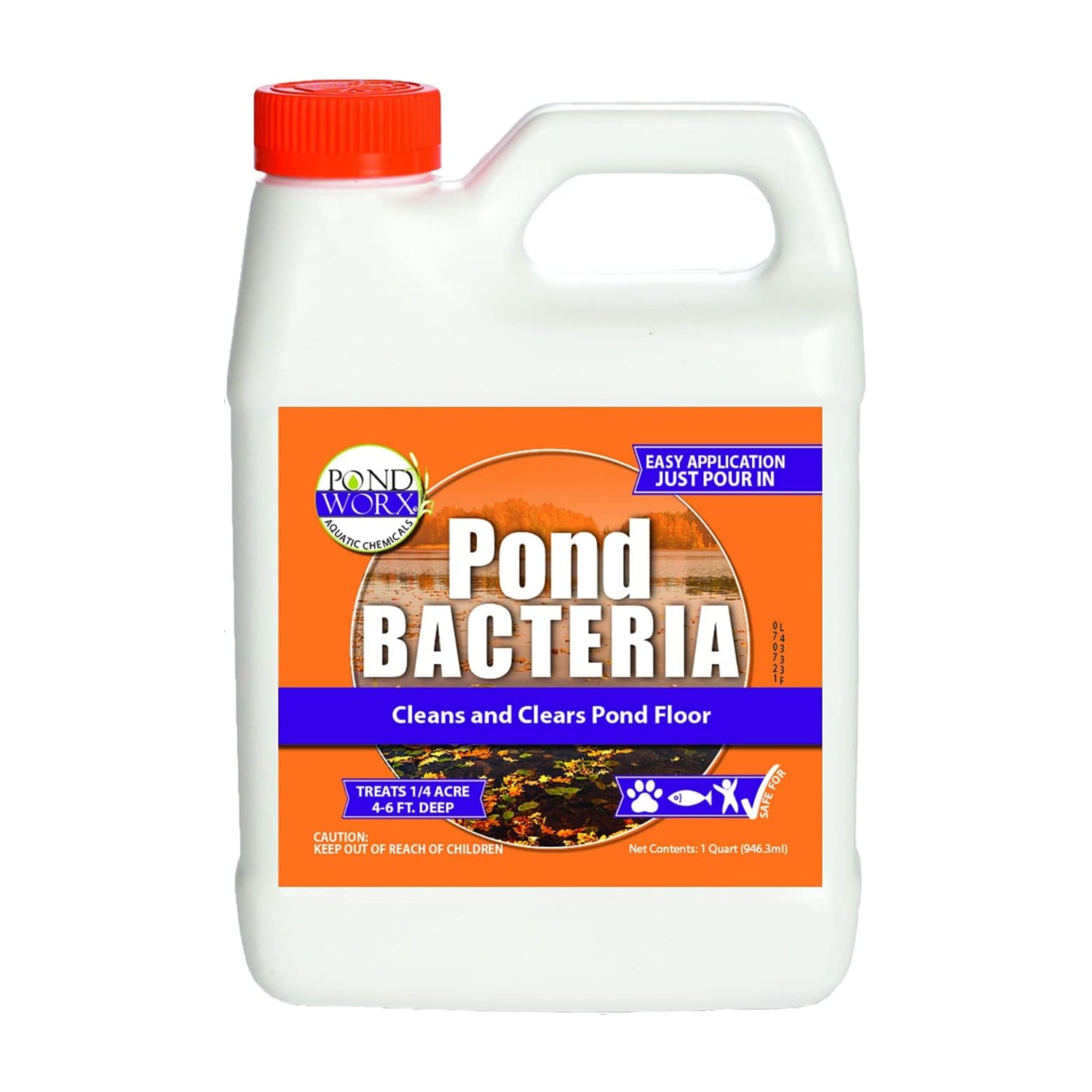 Pond Worx Pond Bacteria bottle for large ponds, concentrated and formulated to promote healthy pond ecosystems and clear water.