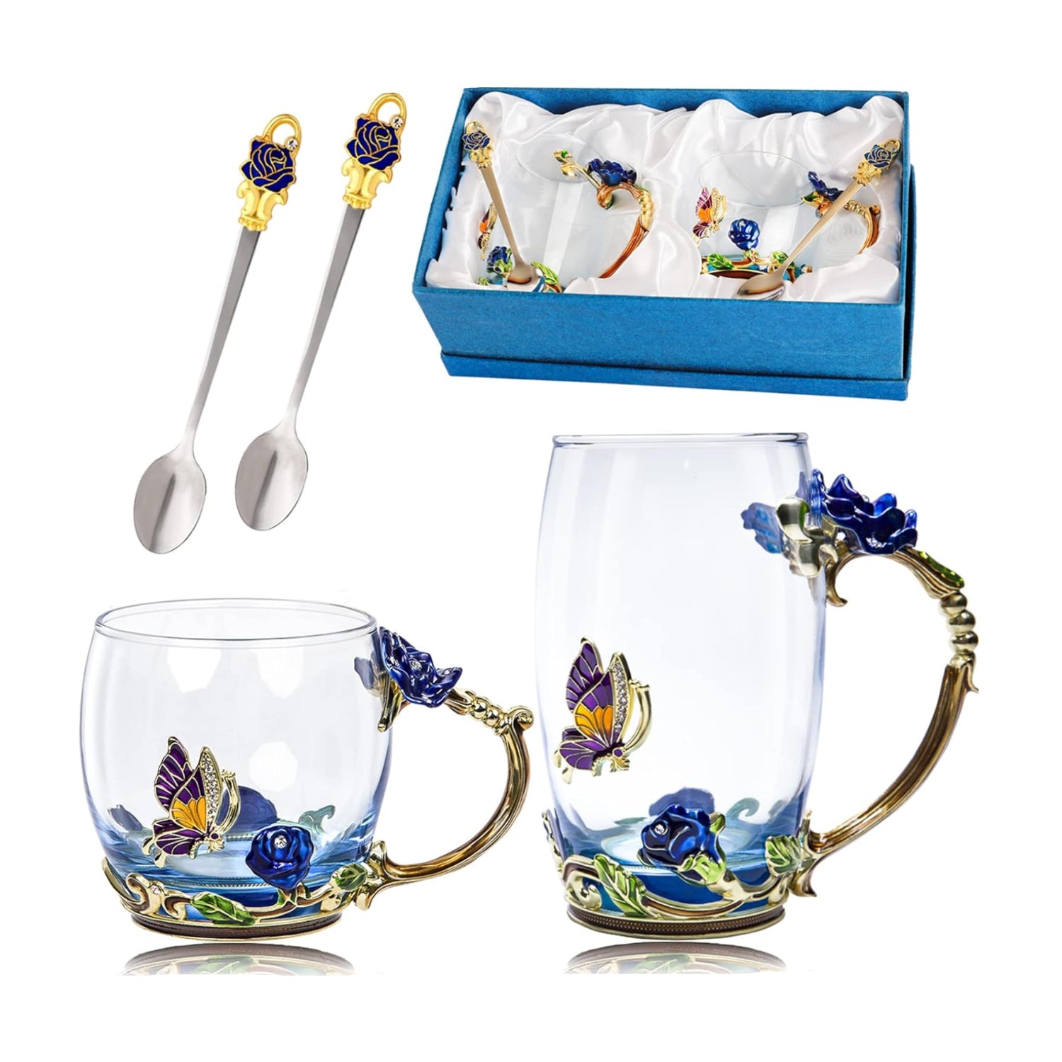 Clear glass tea cup and coffee mug set by DUMVOIN with elegant design, perfect for tea, coffee, or special occasions.