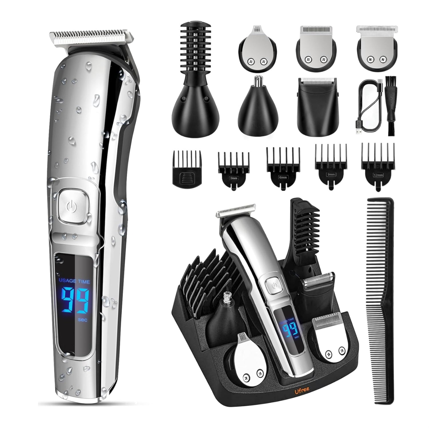 Ufree Beard Trimmer for Men, Waterproof Electric Razor for Nose, Body