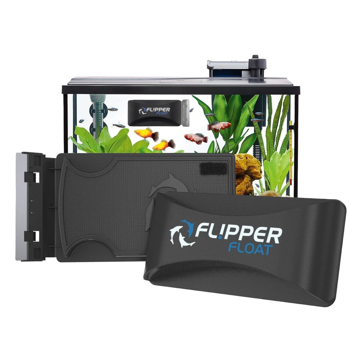 FLIPPER Float Standard Magnetic Aquarium Cleaner 2-in-1 Flip Scrubber showing the magnetic scrubber and handle for aquarium cleaning