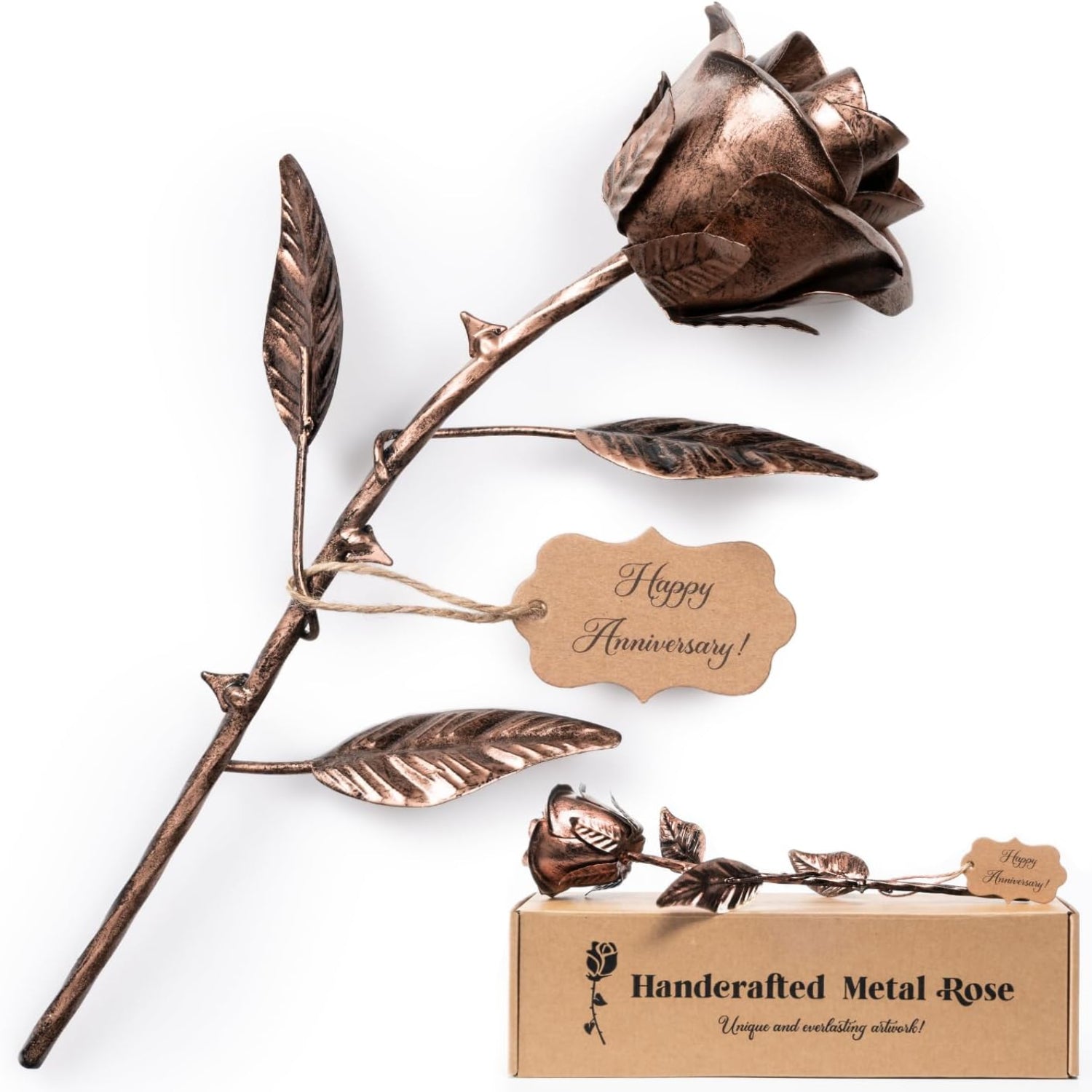 Copper metal rose gift for wife, 7th wedding anniversary keepsake, elegant BESZONE anniversary copper gift for her