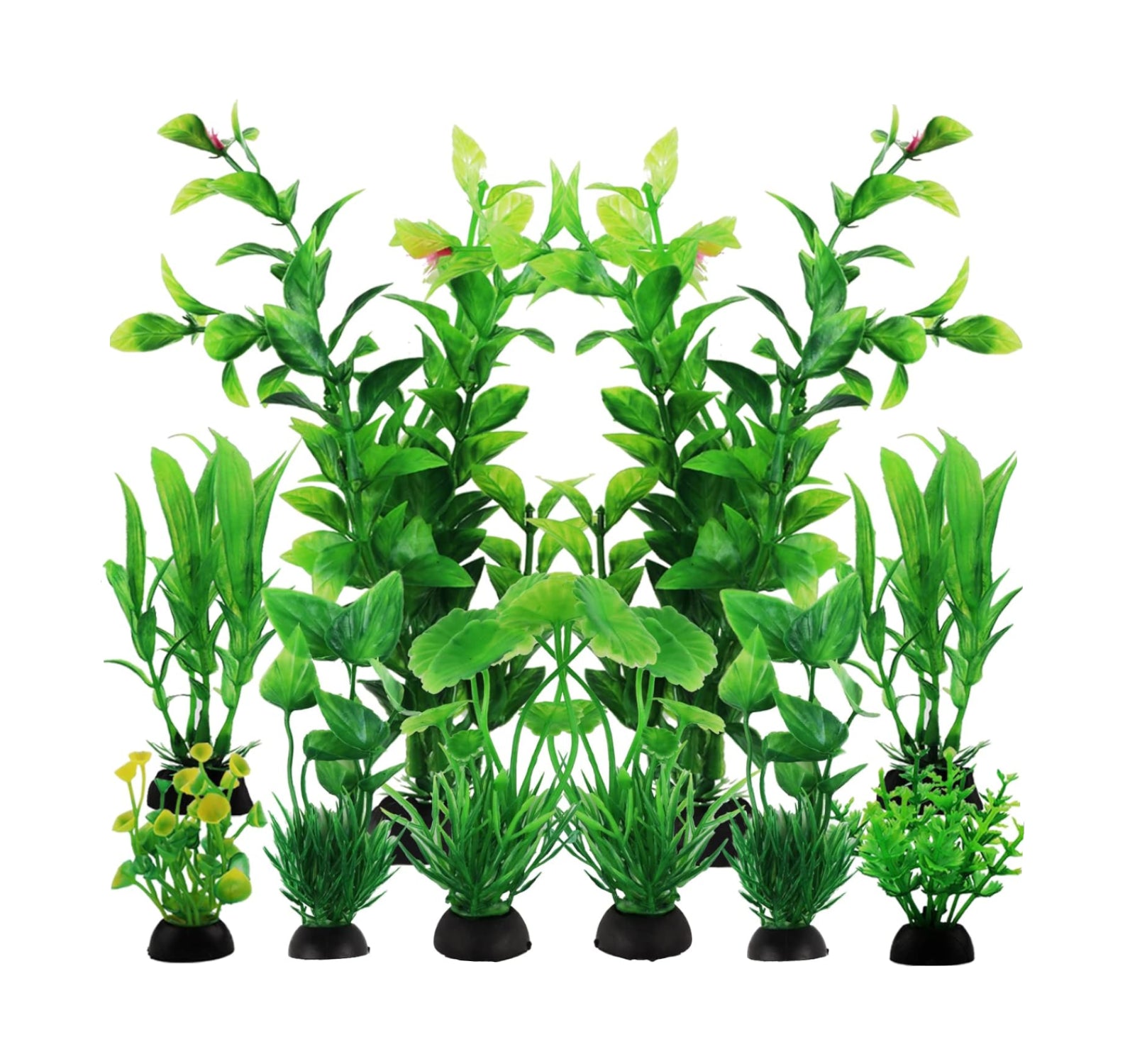 Bxlive PietyPet green fish tank accessories, 10pcs aquarium decorations with vibrant green plants for freshwater fish tanks