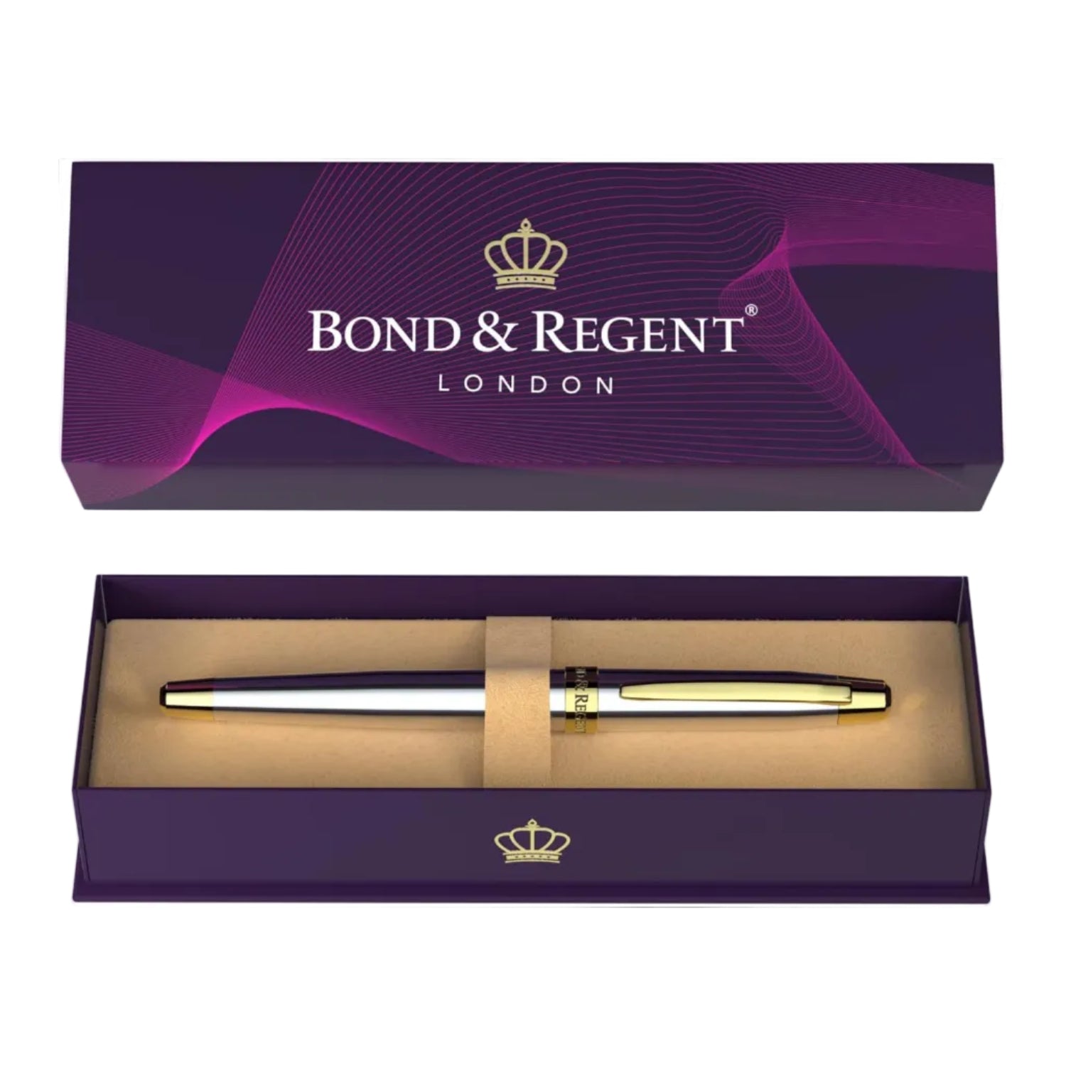 Bond & Regent 24 Karat Gold Luxury Rollerball Pen, Silver Chrome