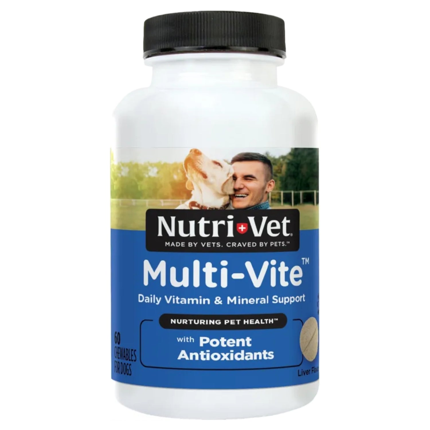 Nutri-Vet Multi-Vite Chewables for adult dogs, daily dog vitamins in soft chew form with colorful packaging.