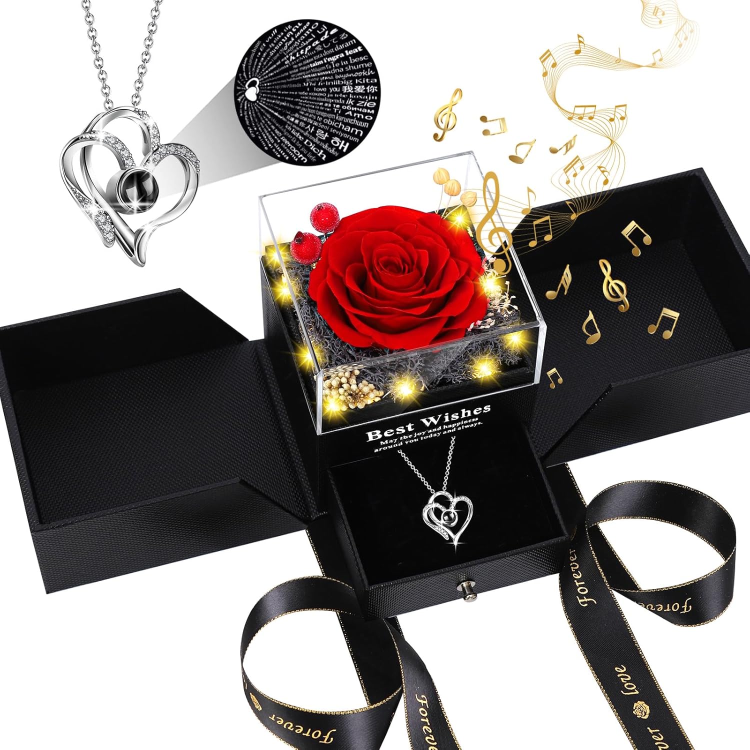 Pasuvsigt preserved real rose Valentine's Day gift with "I Love You" heart, perfect romantic bouquet for her.