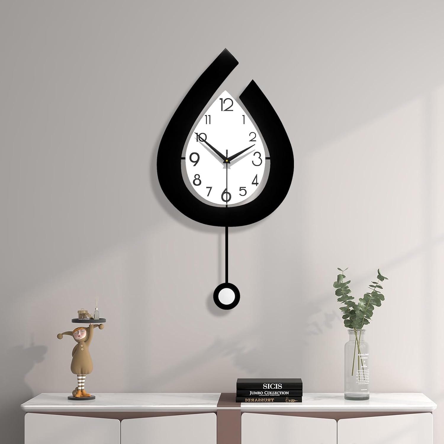 YIJIDECOR decorative wall clock with modern design, large size, and pendulum, suitable for living room decor.