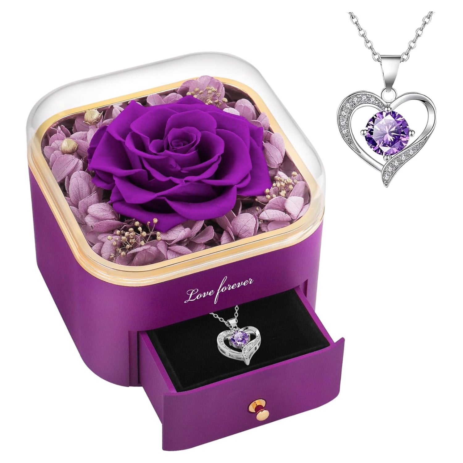 Beferr Gifts for Mom Preserved Real Rose with Necklace Eternal Roses Fresh Flowers for Delivery Prime Birthday Anniversary Purple Gifts for Women Mothers Grandma Wife Daughter Girlfriend Sister