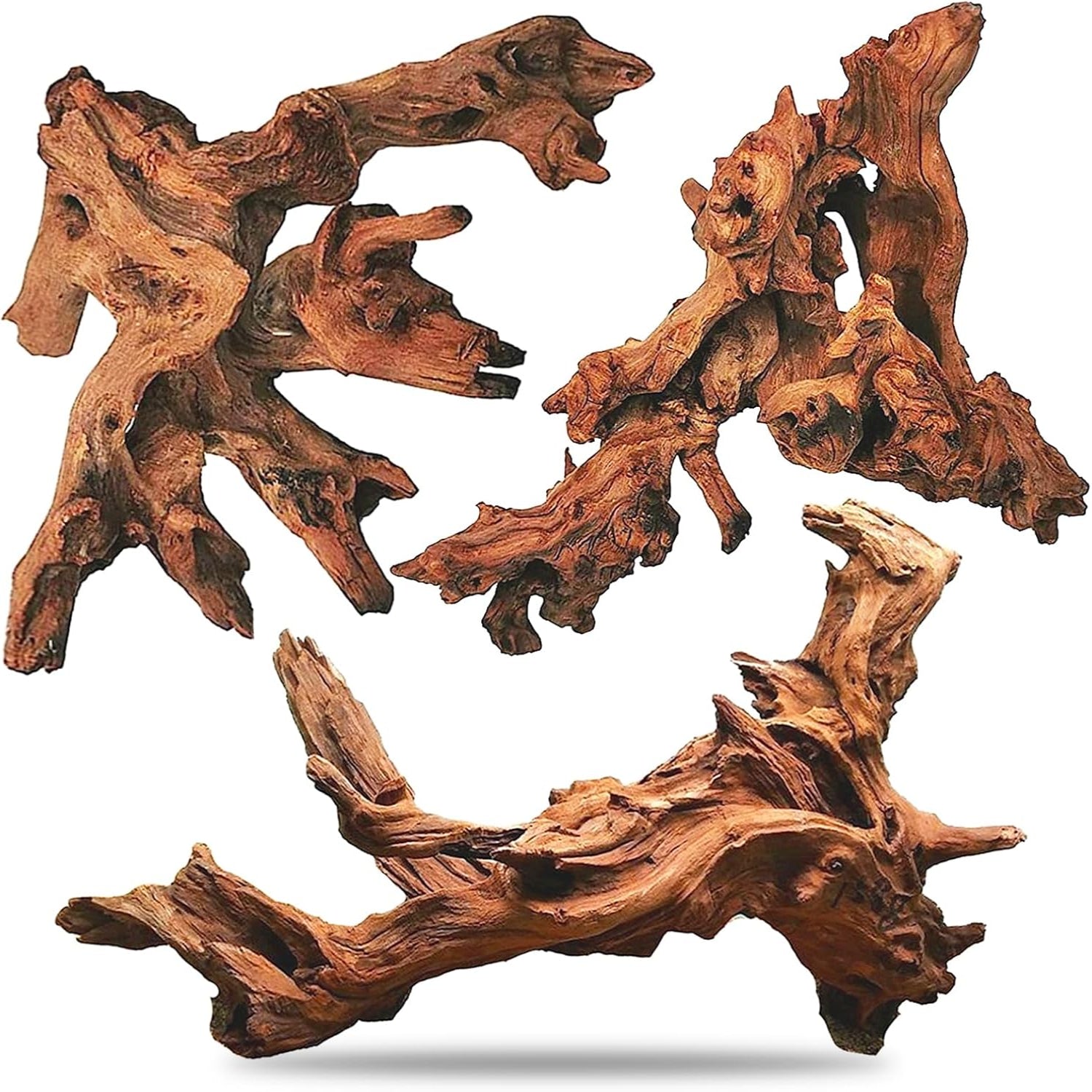 Hamiledyi aquarium driftwood set with three natural trunk branches, 8-12 inches, ideal for freshwater fish tanks.