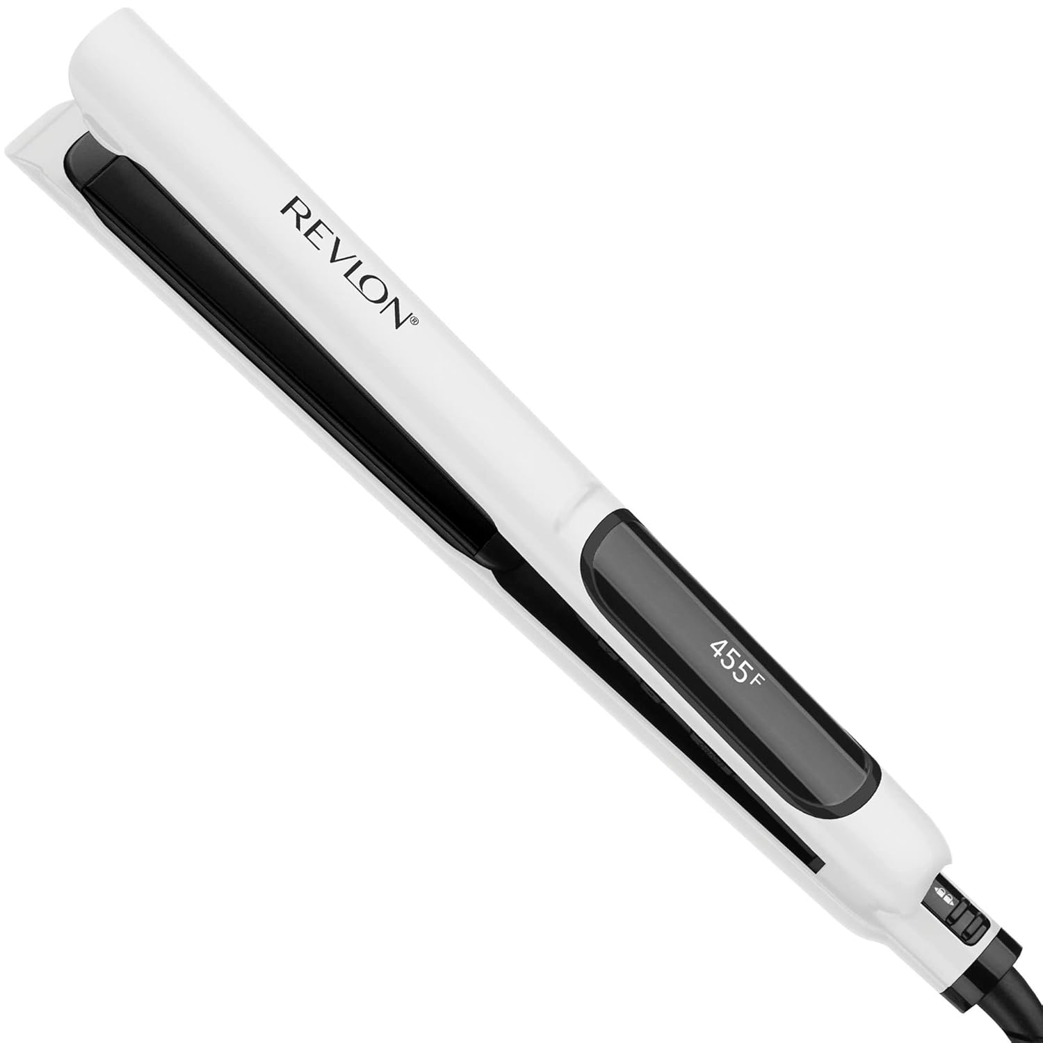 Revlon Crystal C + Ceramic Digital Hair Flat Iron with sleek black plates and digital temperature control for smooth styling.