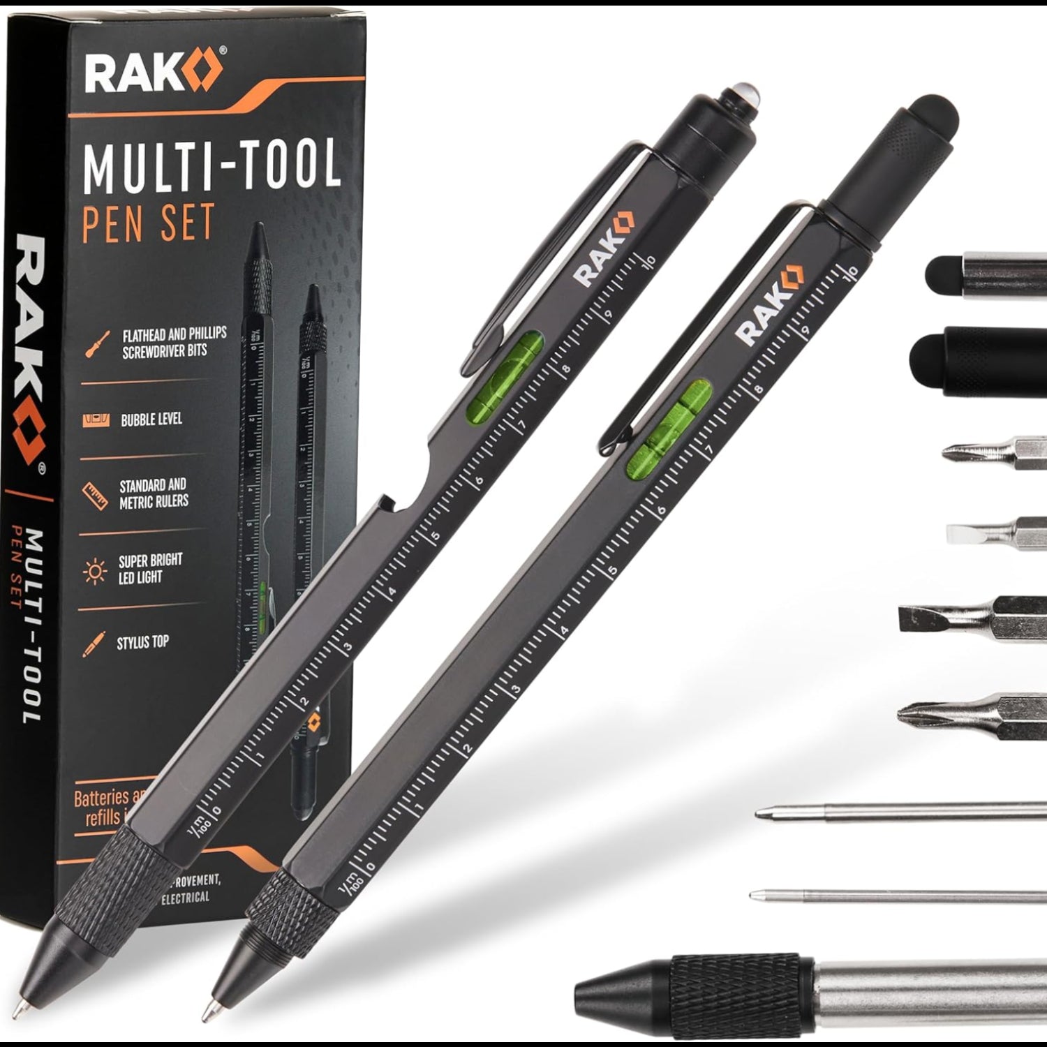 RAK Multi-Tool Pen Set with tools and packaging on a white background