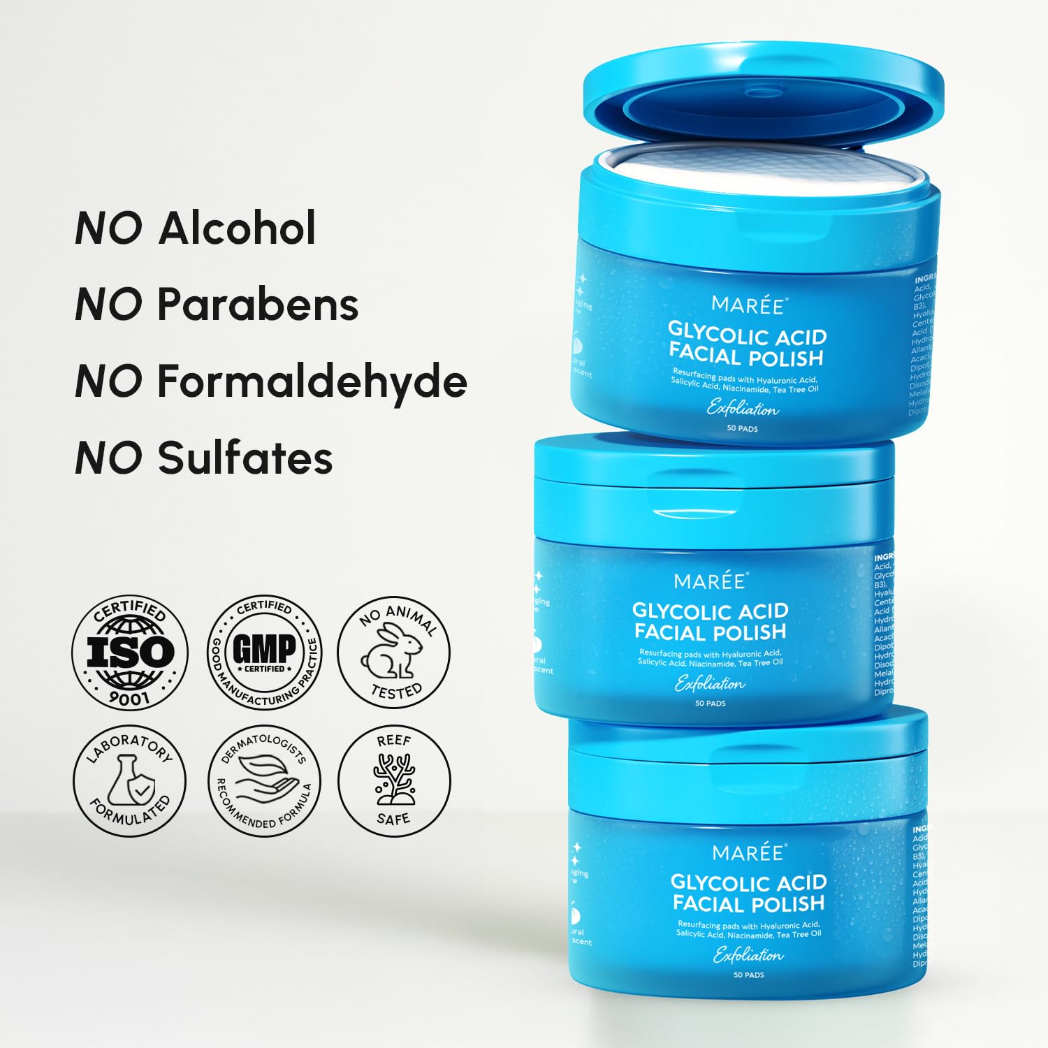 MAREE Glycolic Acid Pads - Toner Pads for Face Cleansing - Exfoliating Pad with Tea
