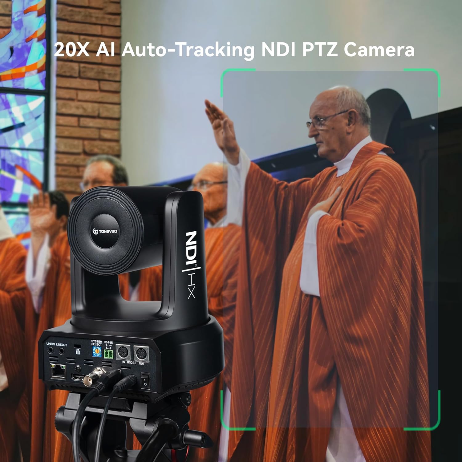 TONGVEO NDI PTZ Camera with AI Auto-Tracking: 20X Optical Zoom HDMI SDI USB