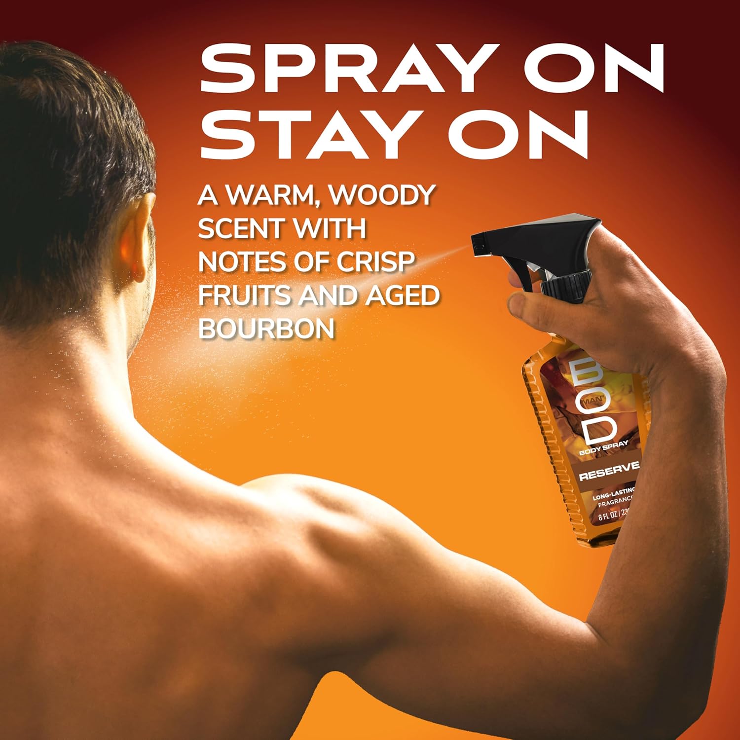 BOD Man Reserve fragrance body spray in 8 fl oz bottle, featuring sleek packaging and a silver cap.