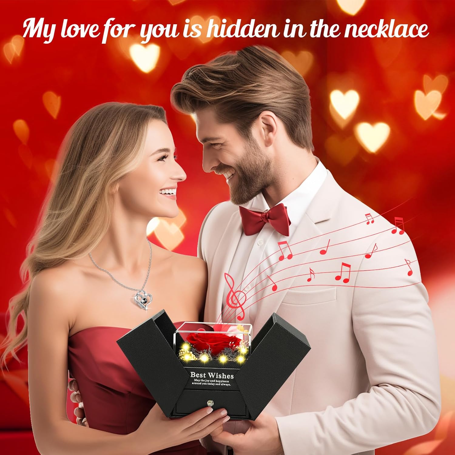 Pasuvsigt preserved real rose gift with "I Love You" heart, perfect Valentine's Day rose gift for her, beautifully arranged.