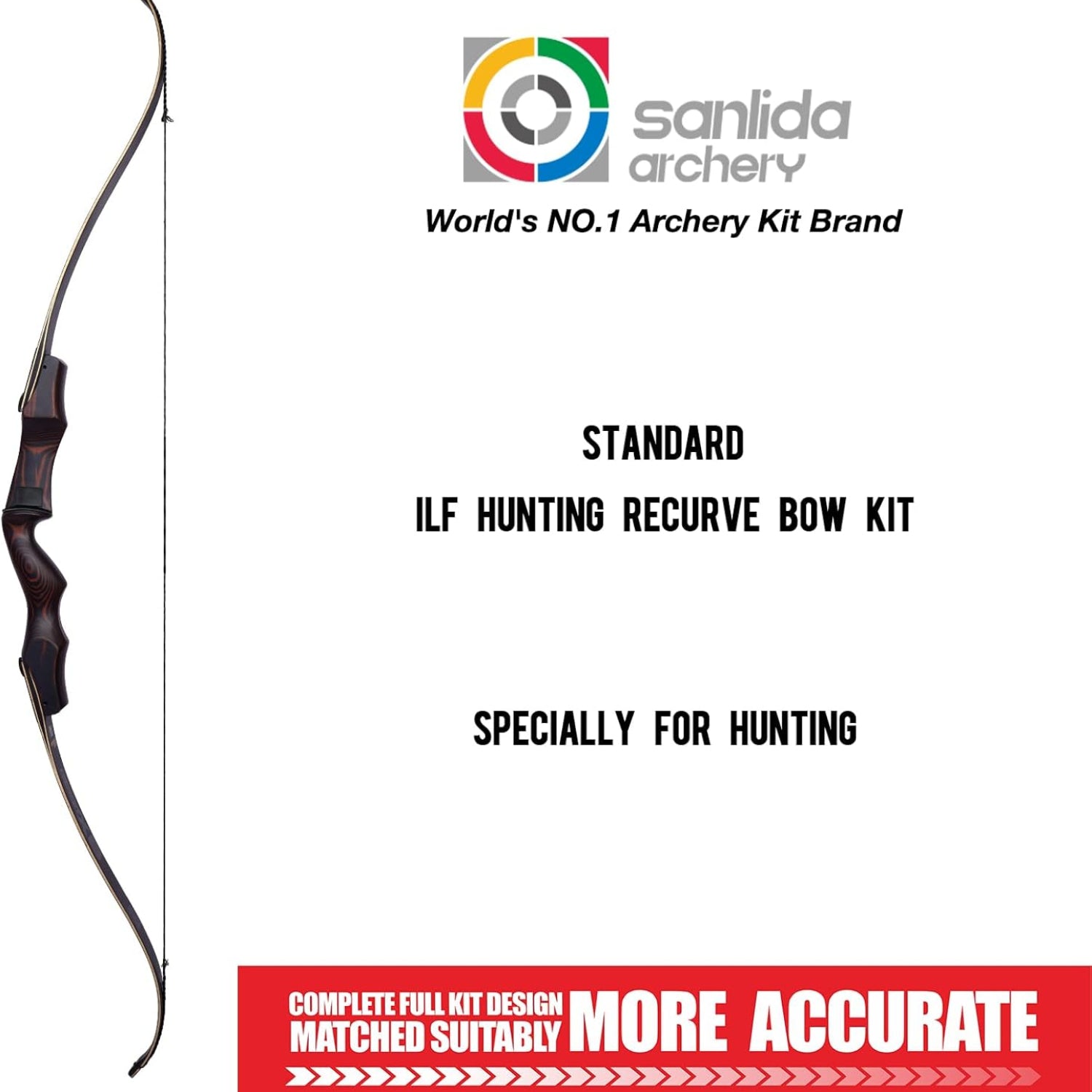 Sanlida Hermit X8 ILF takedown hunting recurve bow in wood, 60-inch, with riser and limbs for outdoor hunting and practice.