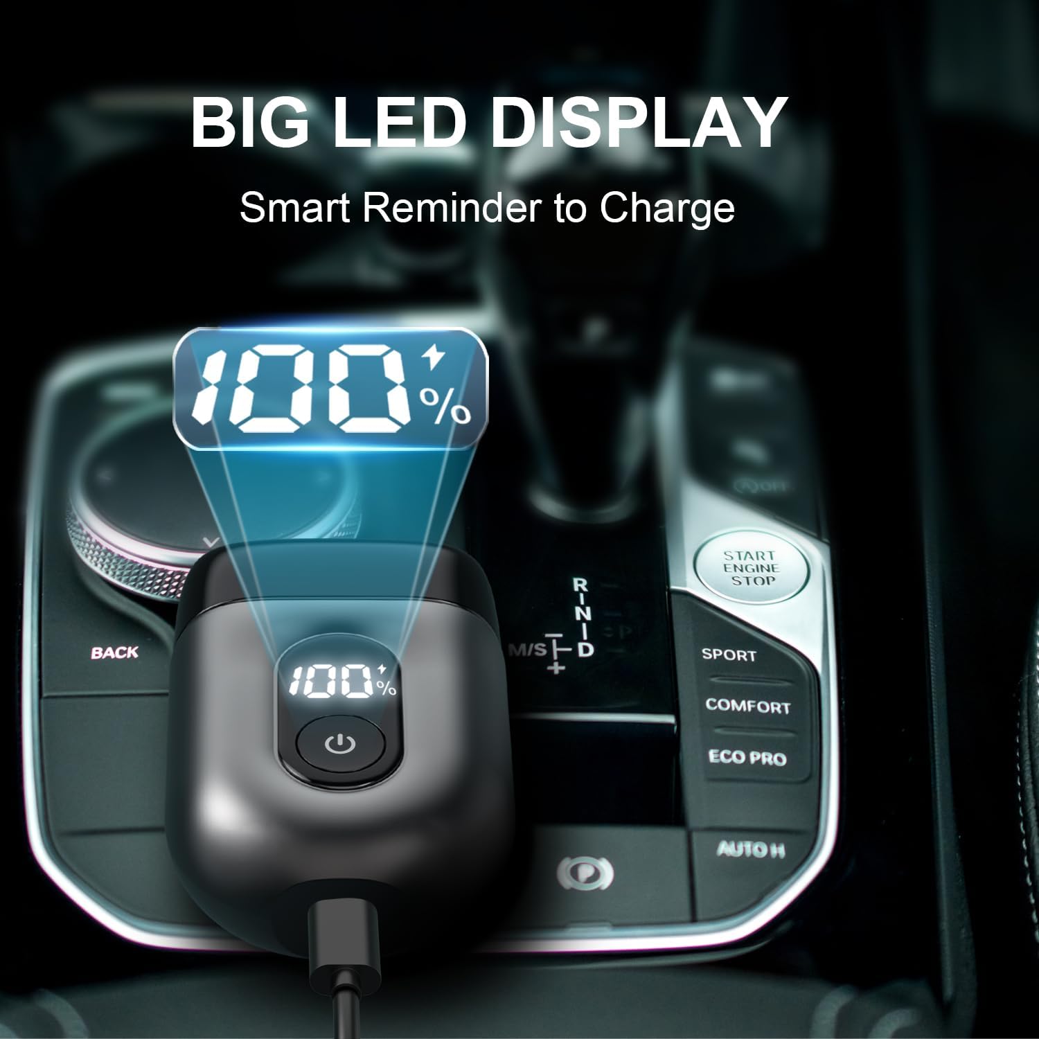 Fangaci electric foil shaver for men with a mini design and large LED display, showcasing the close shave and sleek profile.