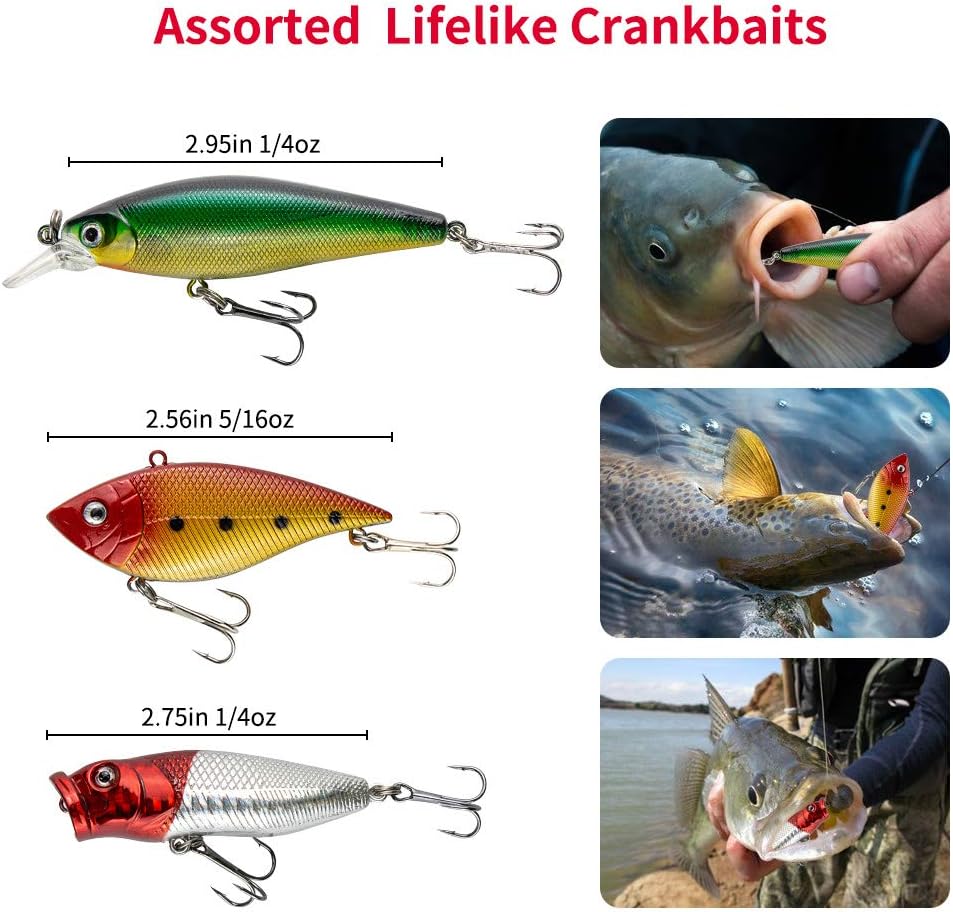 GOANDO fishing lures kit with assorted freshwater bait tackle for bass, trout, and salmon fishing accessories.