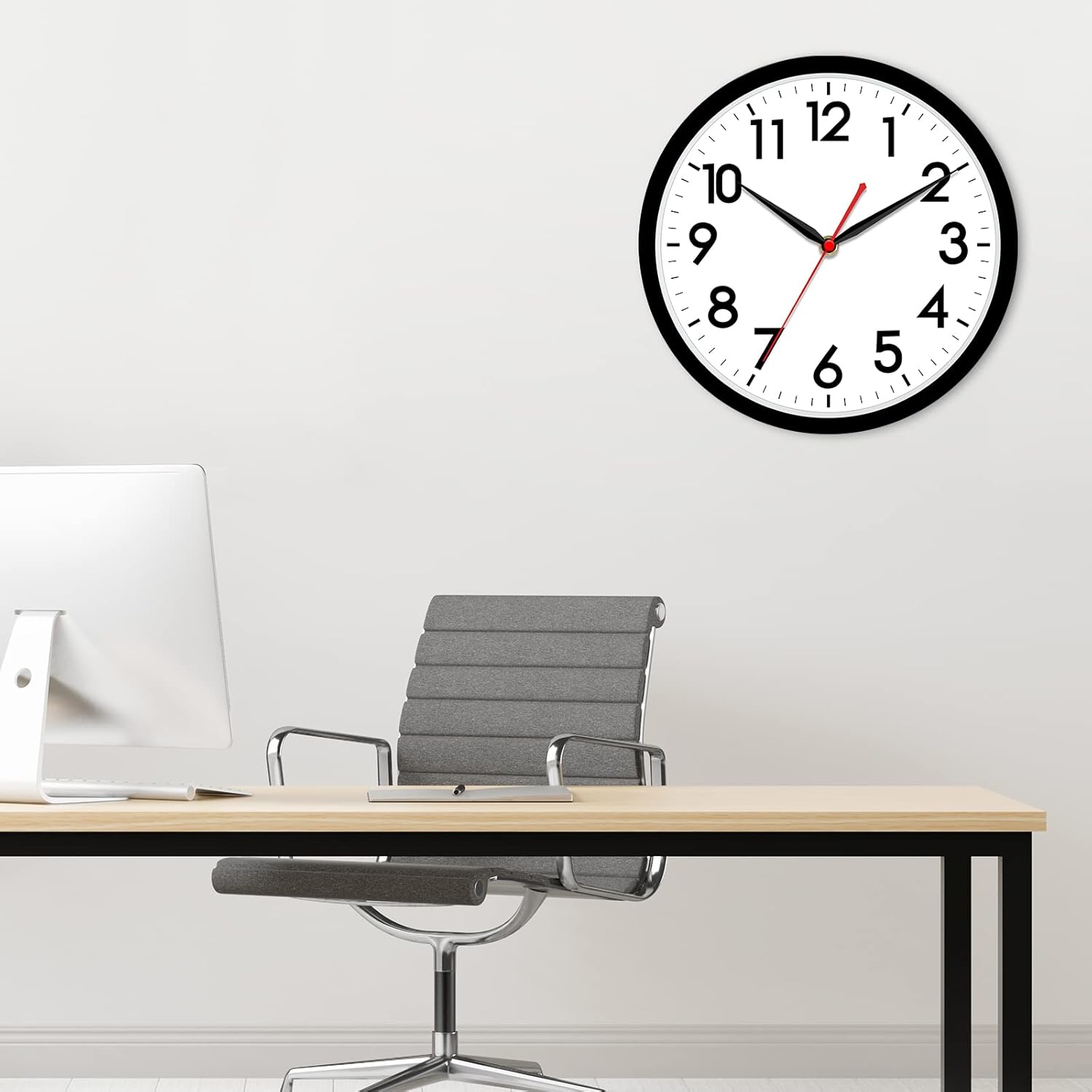 AKCISOT 14-inch modern wall clock with a sleek design, silent non-ticking mechanism, and battery operation.