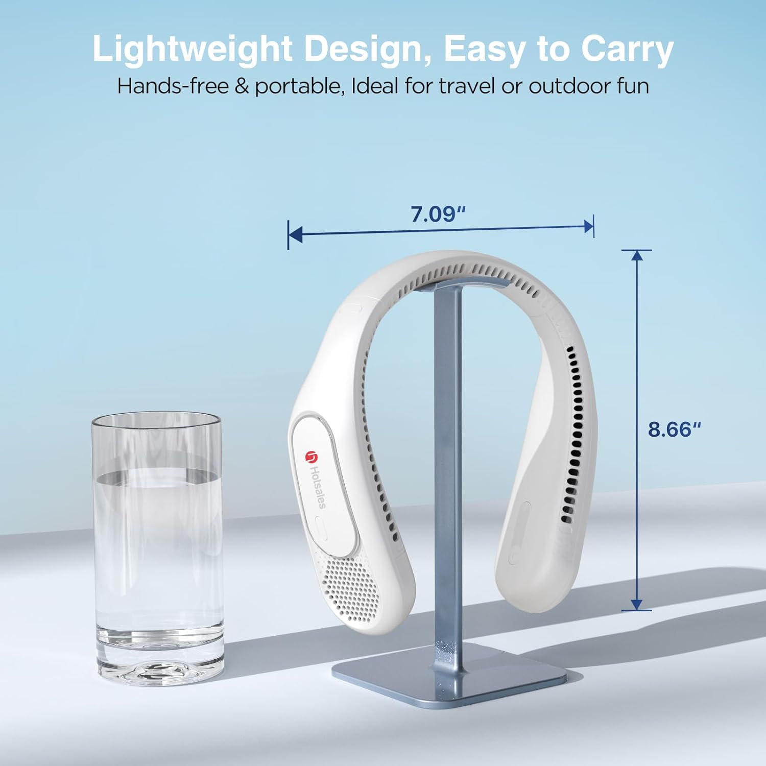 Hotsales neck fan with bladeless design, hands-free portable rechargeable fan with a 6000mAh battery, worn around the neck.