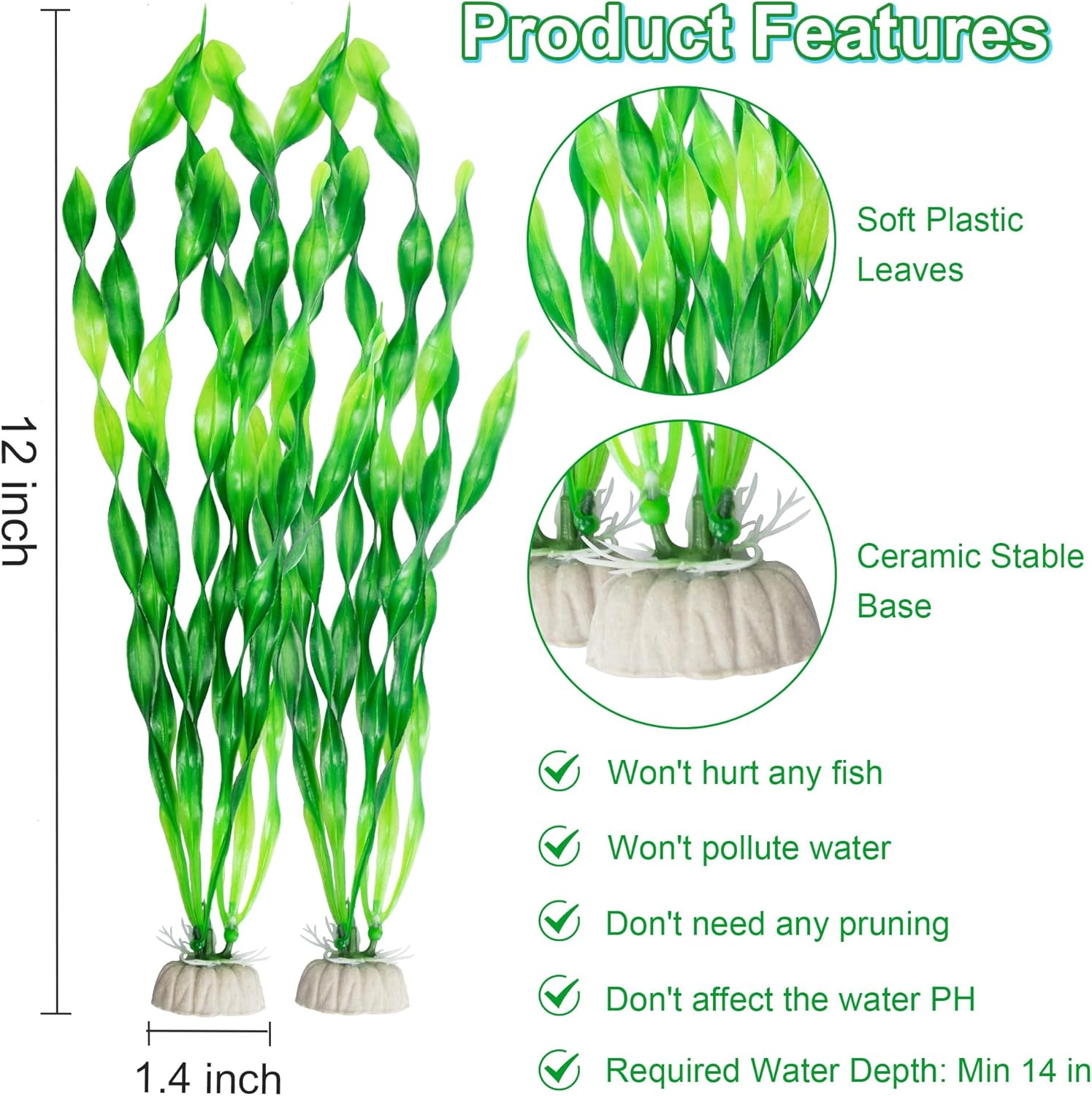 Artificial seaweed water plant for aquarium by MyLifeUNIT, realistic plastic fish tank plant with green seaweed appearance.
