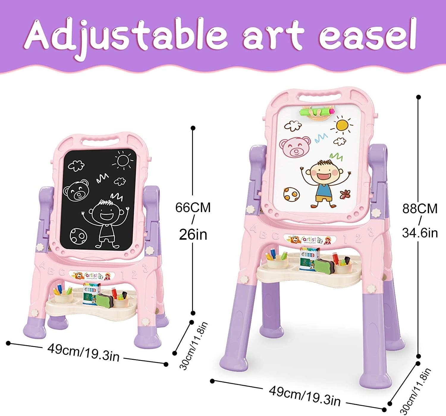Art Easel for Kids, Adjustable Standing Rotatable Double Sided Easel with Painting