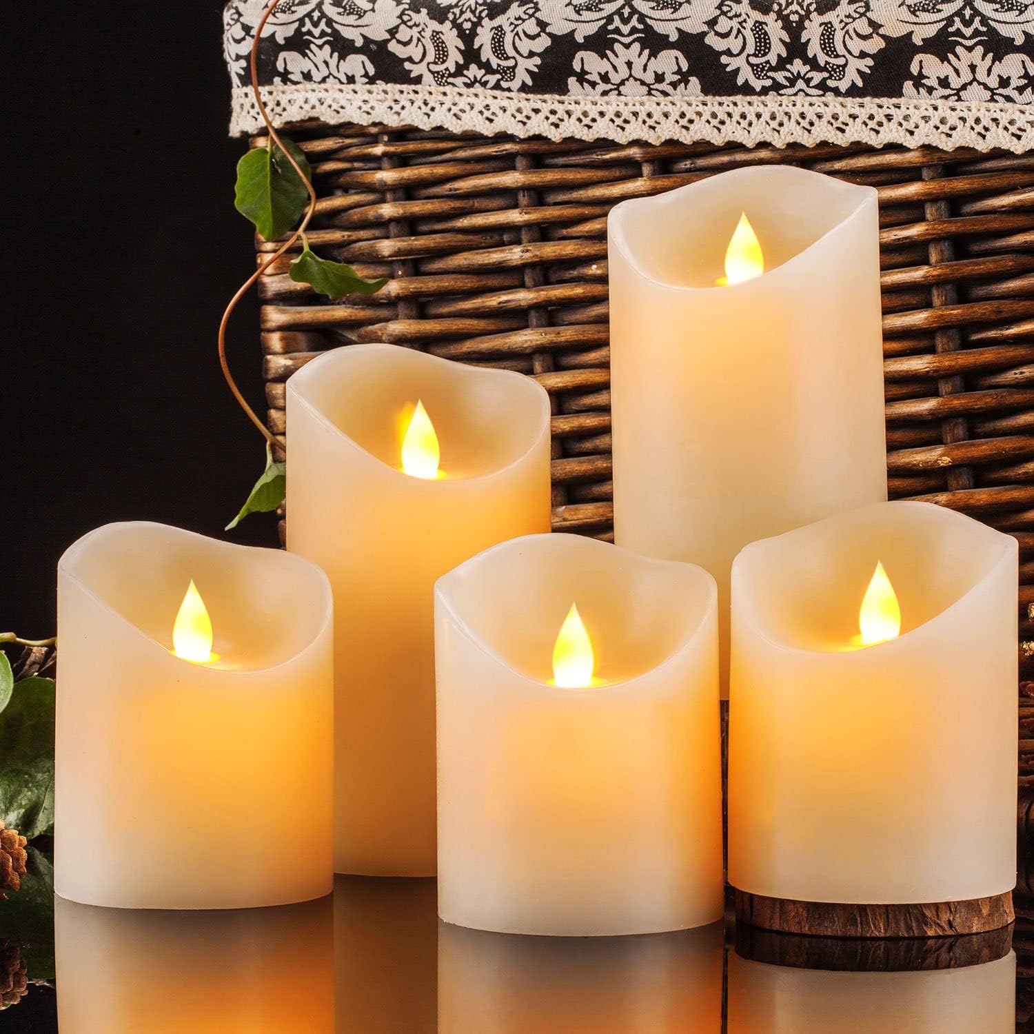 Set of five Enpornk flameless LED candles with flickering moving flames, ideal for safe, decorative lighting.