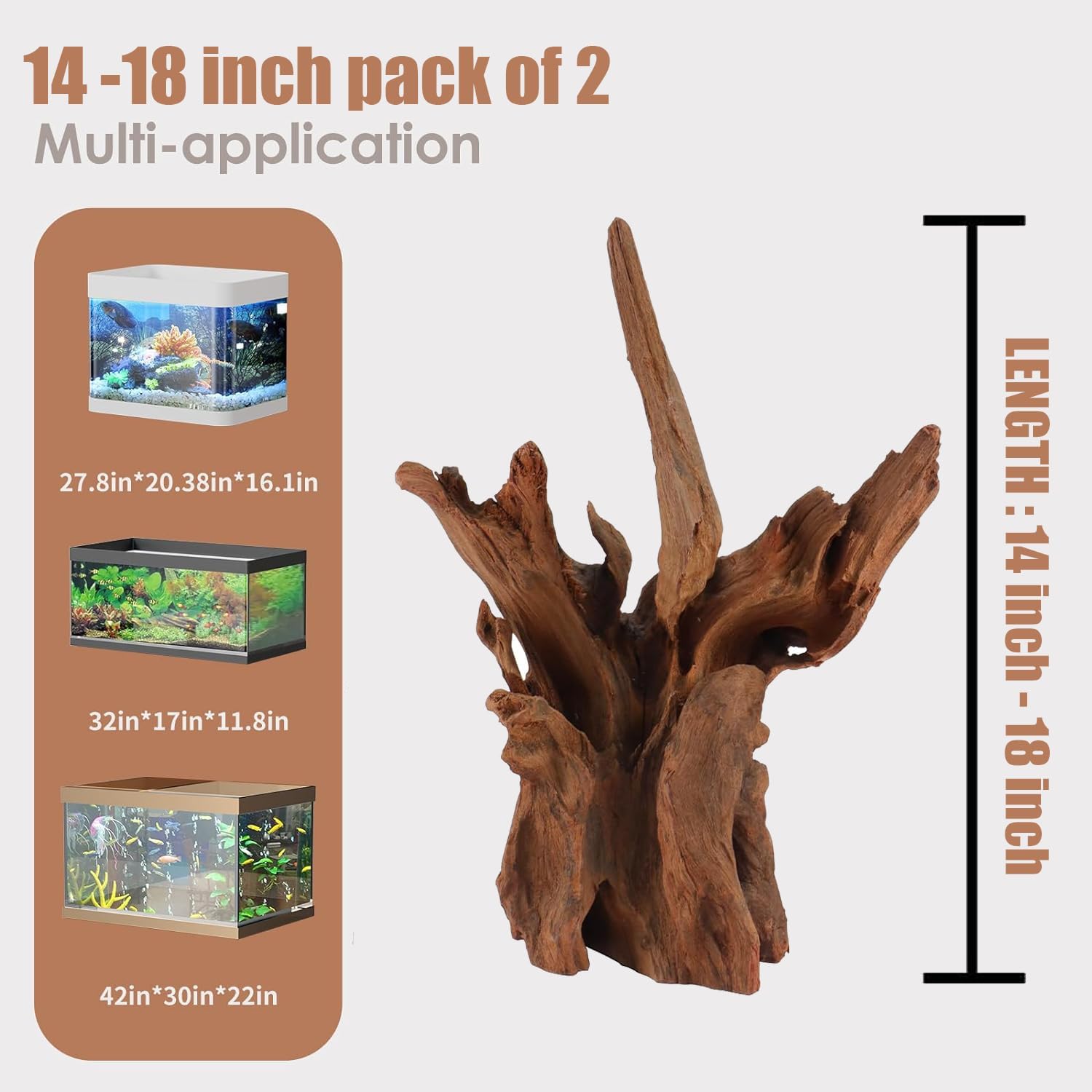 Jorewood natural large aquarium driftwood for fish tanks and reptile terrariums, showcasing textured, organic wood piece with intricate details.