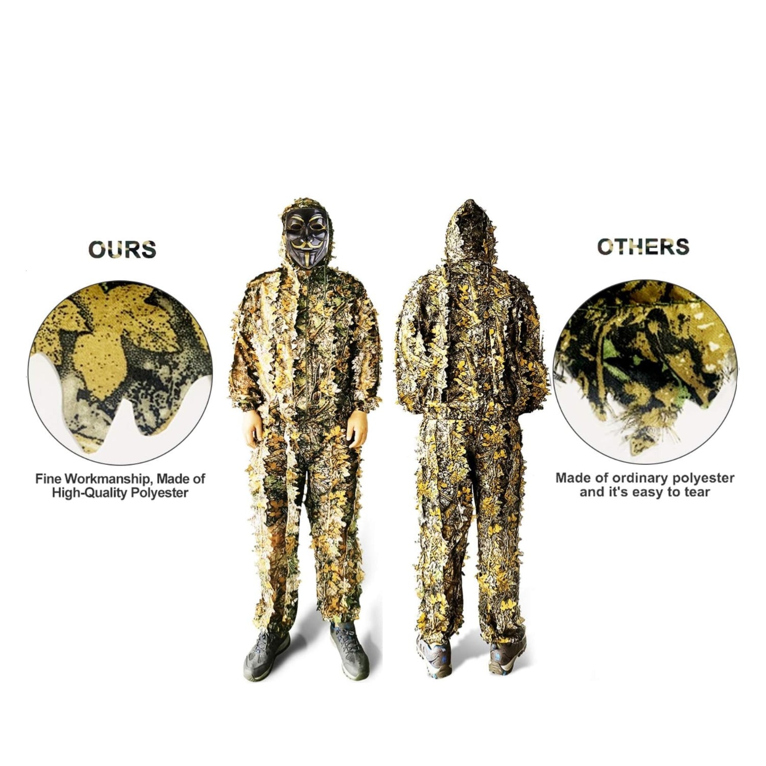Upgrade Ghillie Suit Outdoor 3D Lifelike Super Lightweight Hooded Camouflage Fit tall 4.9-5.9ft