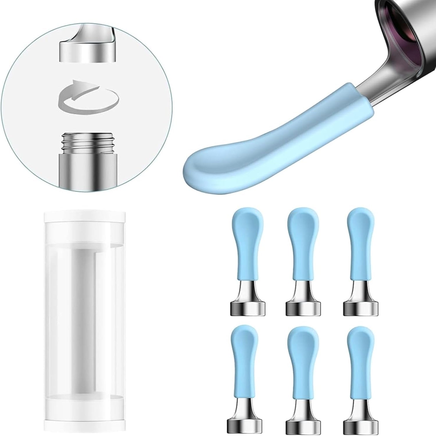 Six replacement tips for bebirdpromax ear wax removal tool, suitable for wet and dry earwax cleaning.