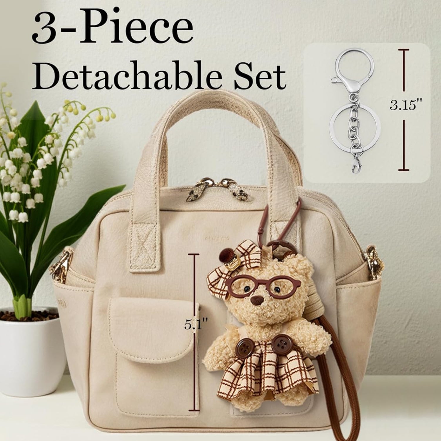 Plush Bear & Bunny Keychain and Bag Charm 2 in 1 – Cute Bag Charm for Purse