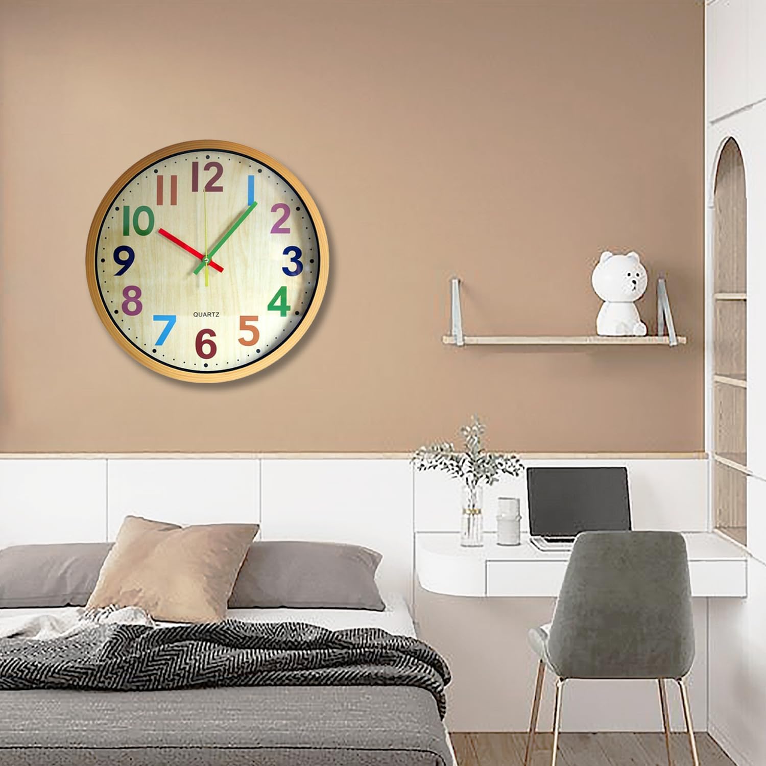 Colorful 12-inch TOHOOYO wall clock with easy-to-read numbers, silent movement, and battery operation.