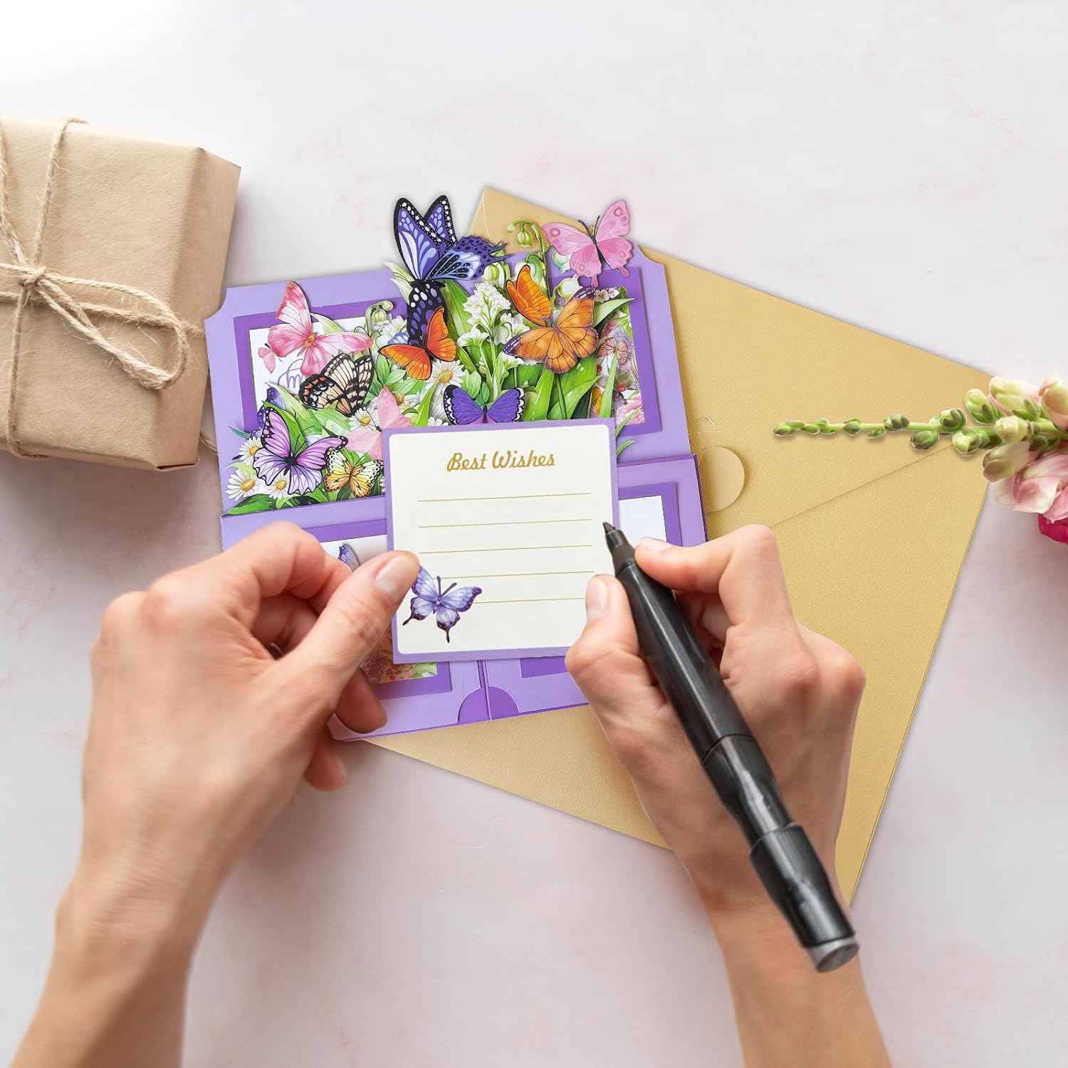 Hierein butterfly pop-up birthday card for women featuring colorful butterfly designs inside a box, perfect for celebrating birthdays.