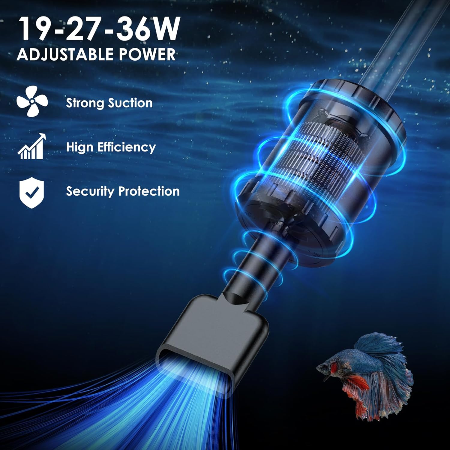 Suness 36W electric fish tank vacuum gravel cleaner for aquarium, showing the device used to clean and siphon gravel.