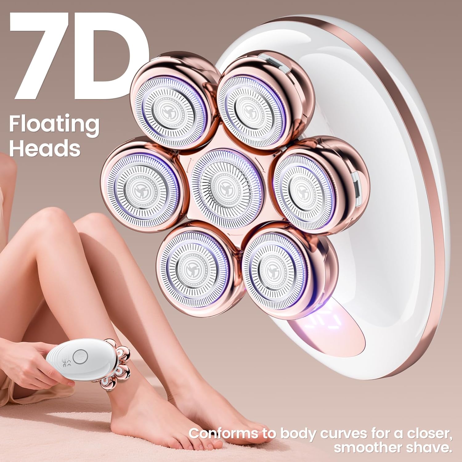 Augrz women's electric rotary razor for legs, bikini, and underarms hair removal, showing the compact shaver with a cleaning head.