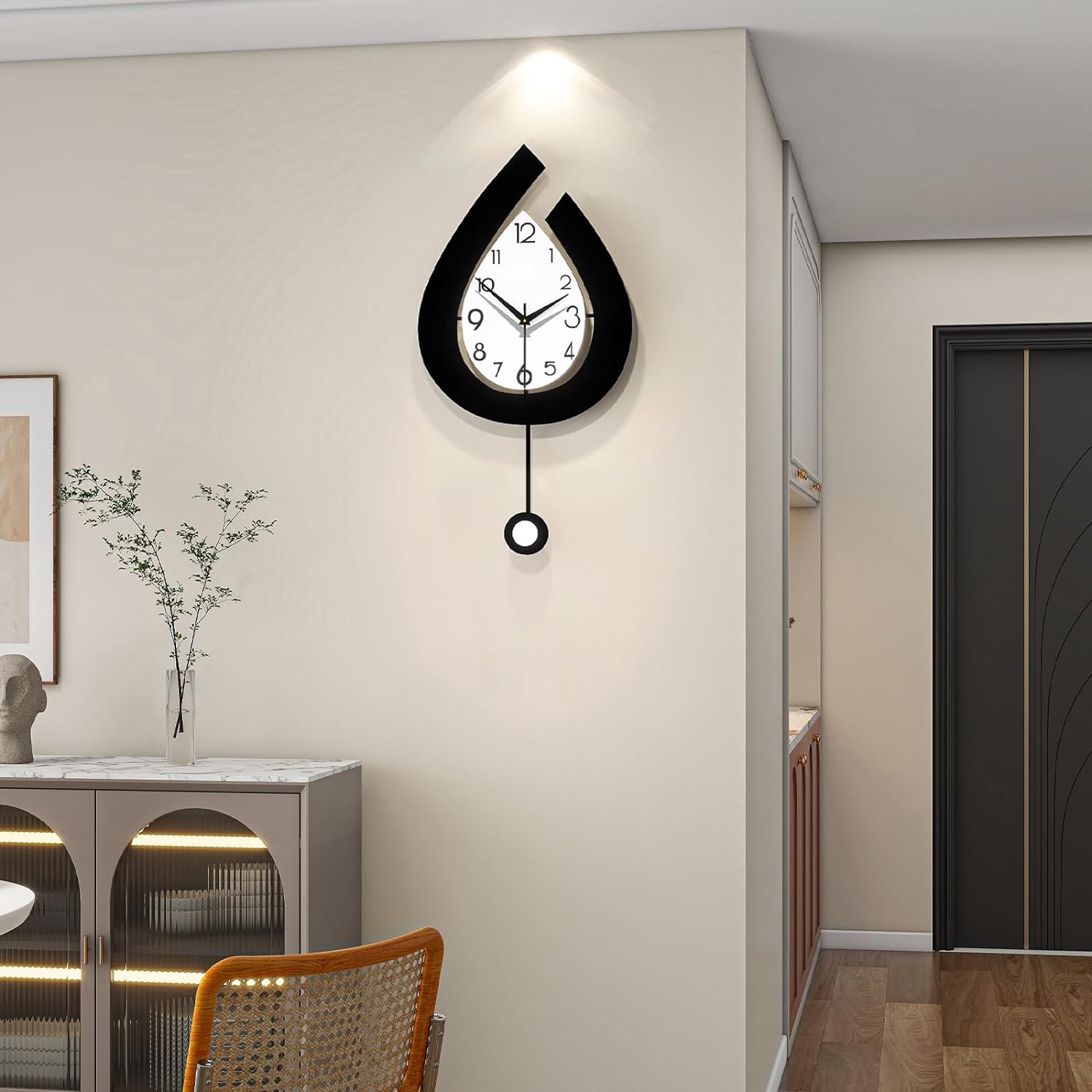 Large modern YIJIDECOR wall clock with pendulum, decorative wall clock for living room decor, featuring a sleek design and bold numbers