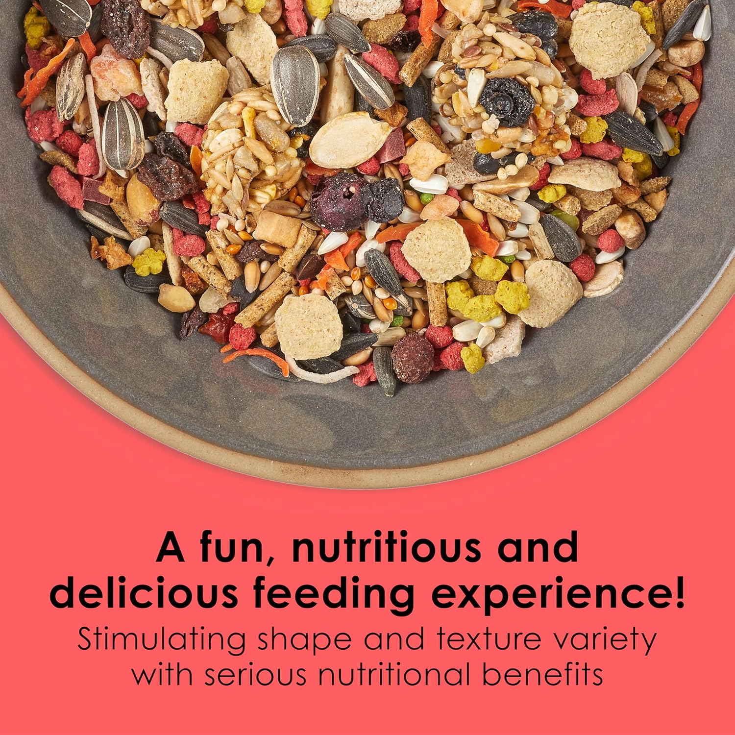Kaytee Fiesta Cockatiel Food blend with seeds and grains, supporting skin and feather health for pet cockatiels.