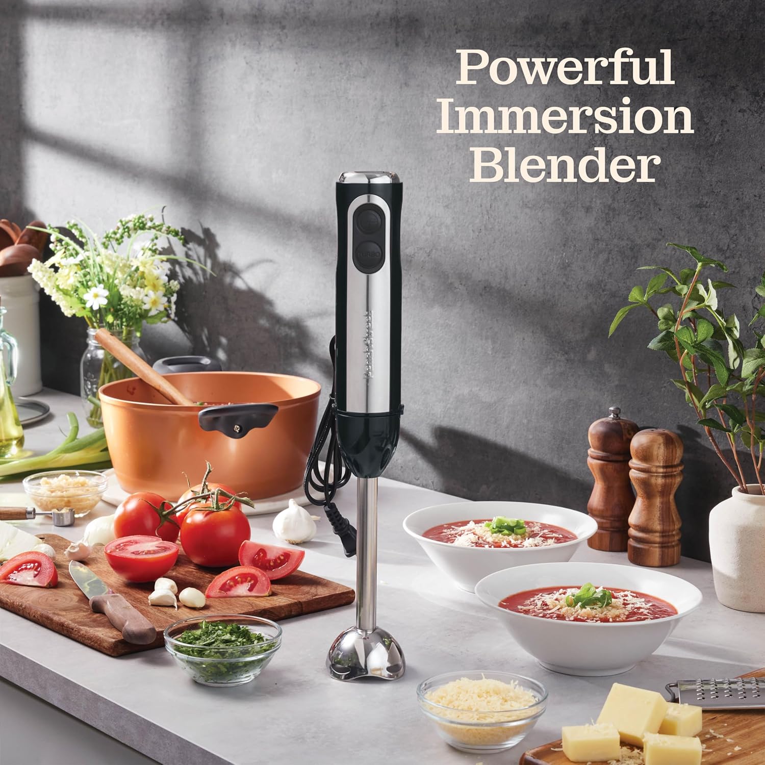 Powerful Immersion Blender, Electric Hand Blender 500 Watt with Turbo Mode