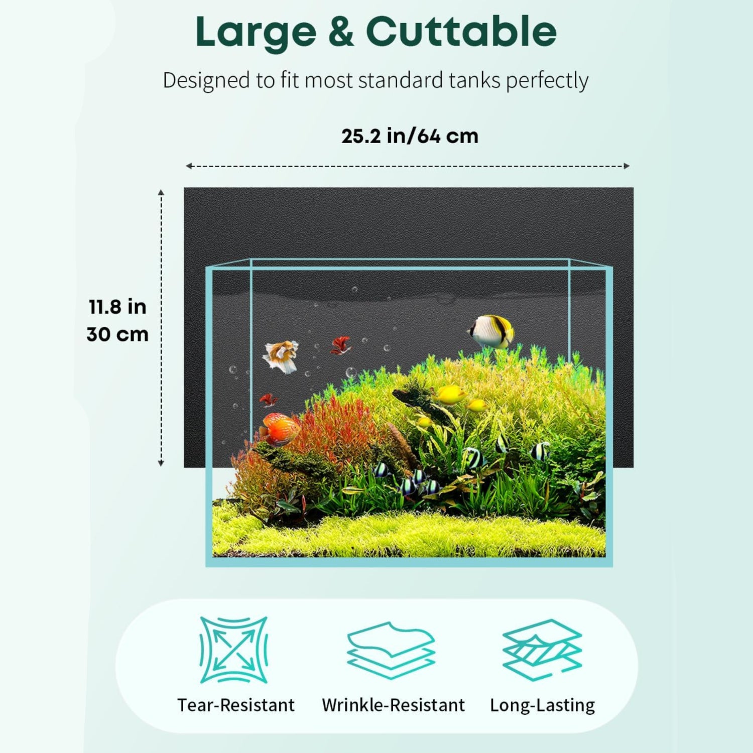 Pawfly Black Aquarium Background, 25.2" x 11.8", Static Cling Tank