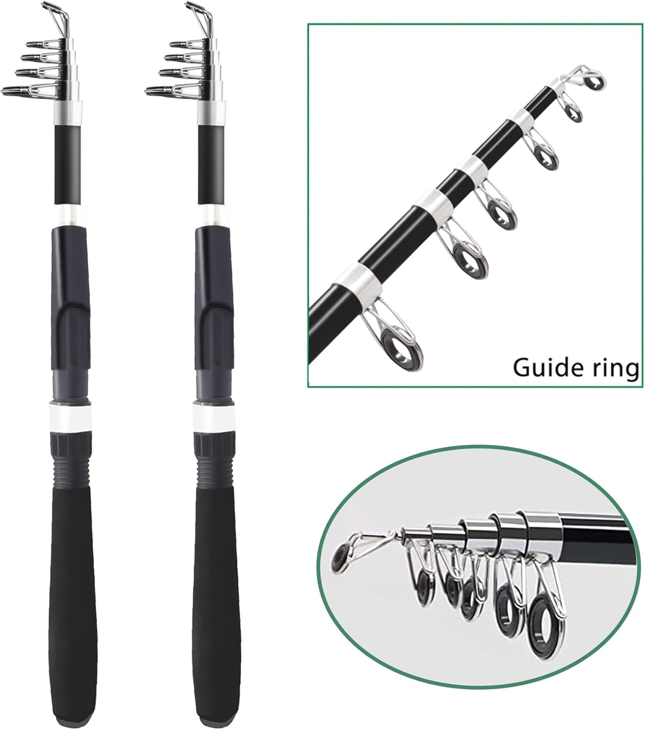 MiniStoreAm fishing pole combo set with two 2.1m collapsible spinning rods and reels, ideal for versatile fishing adventures.