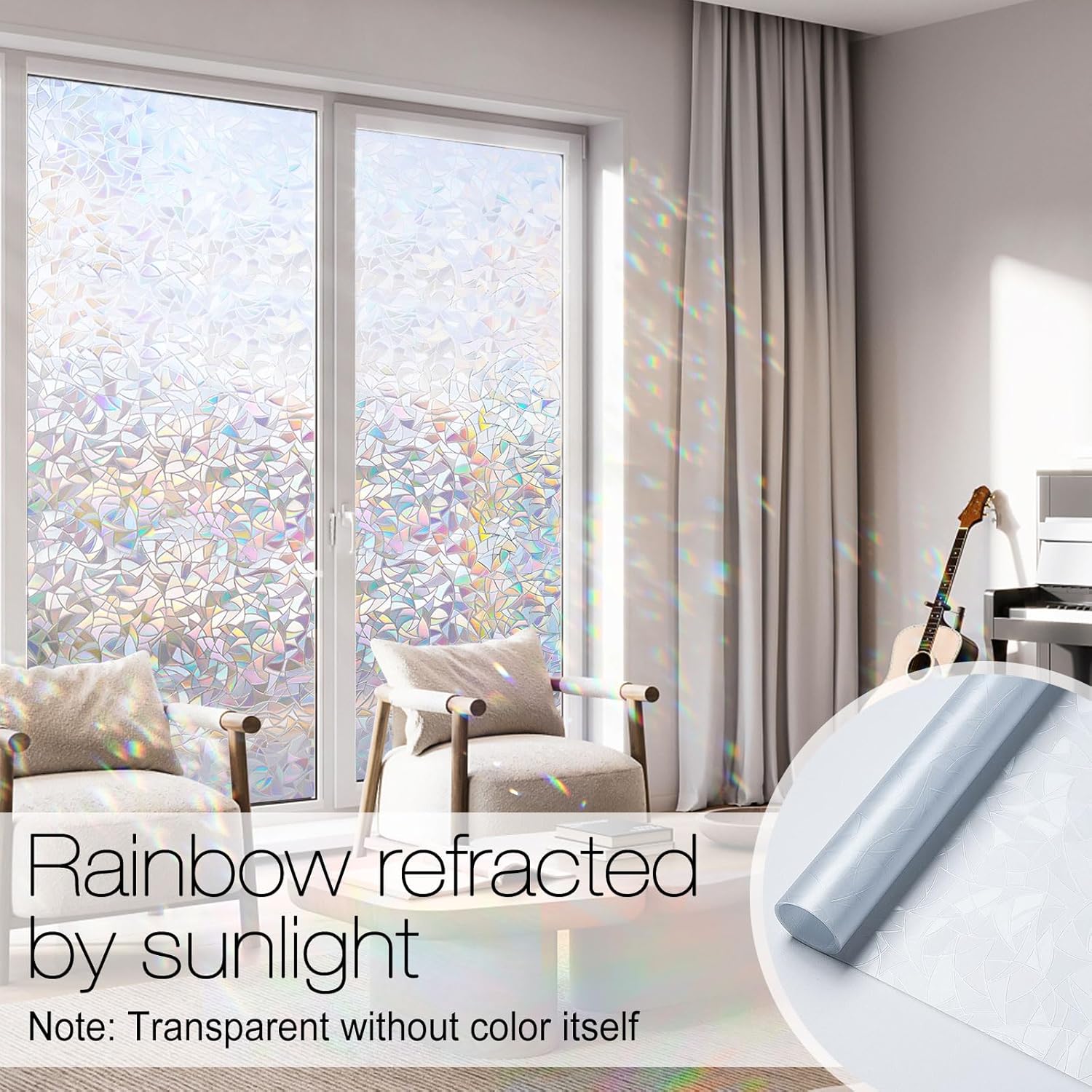 rabbitgoo rainbow window privacy film with decorative, colorful design applied to a glass window for privacy and style