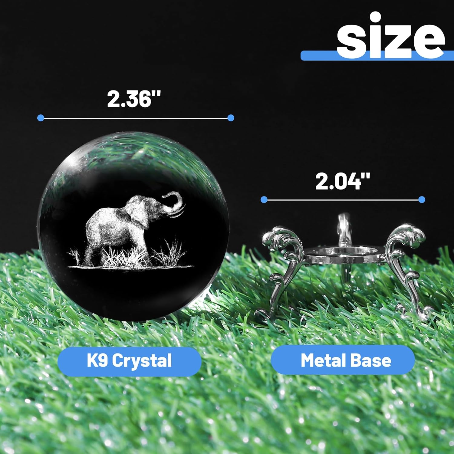 Lase engraved 3D elephant crystal ball with stand, transparent glass sphere decorative paperweight by PYJ3DLAMP.