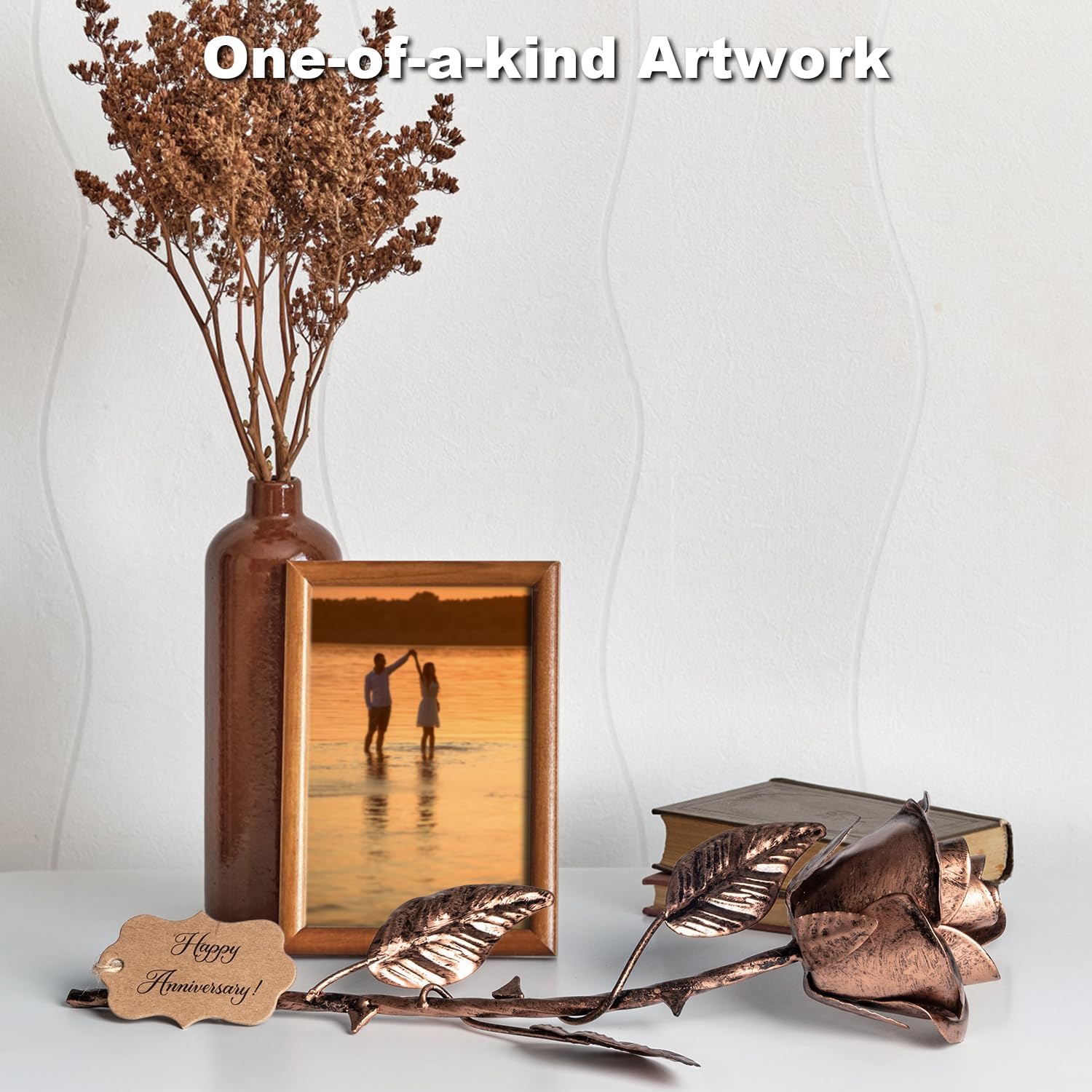 Copper metal rose gift for wife, 7th anniversary keepsake from BESZONE, symbolizing love and celebration for her.