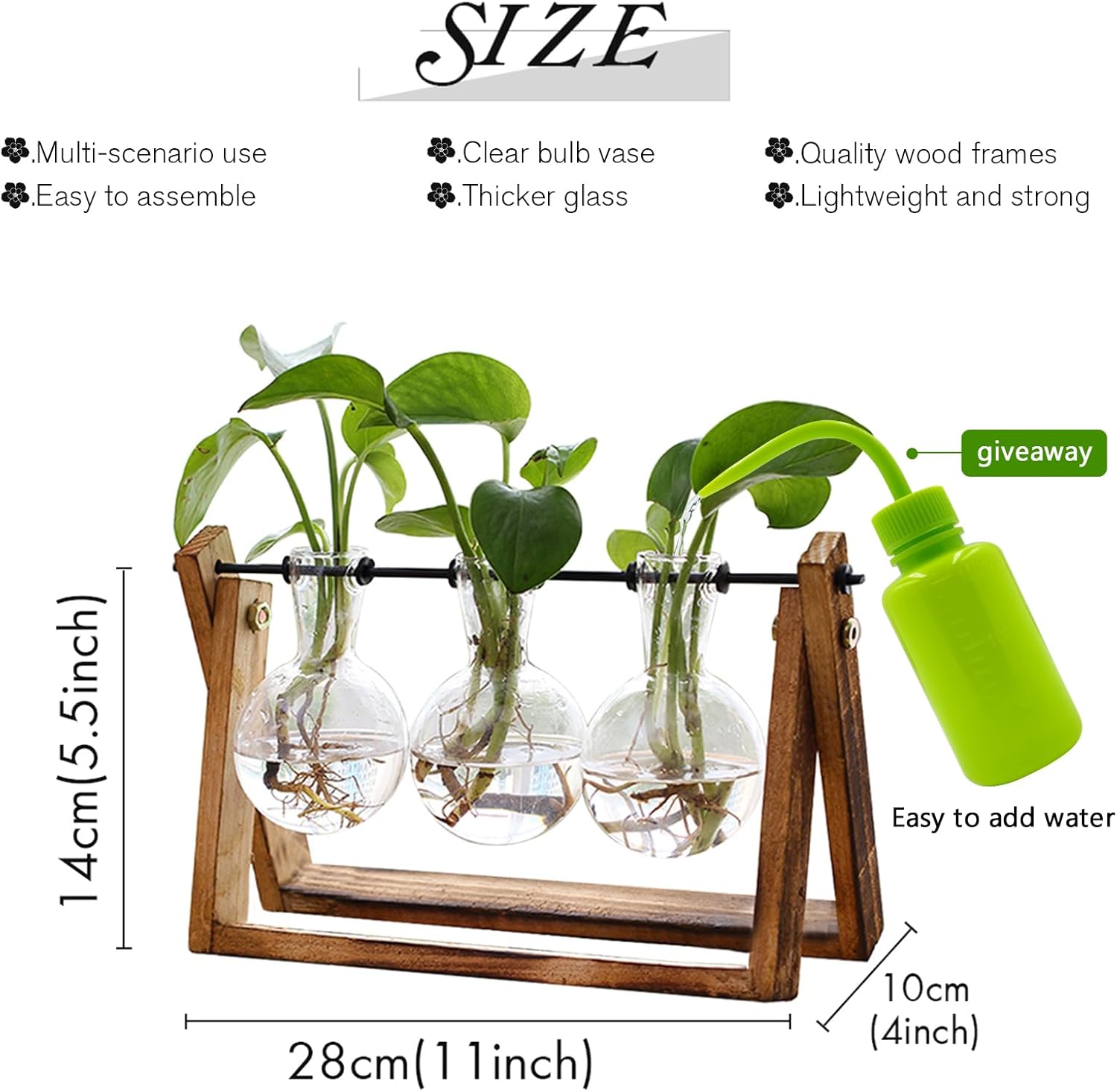 XXXFLOWER Plant Terrarium with Wooden Stand, Air Planter Bulb Glass Vase Metal