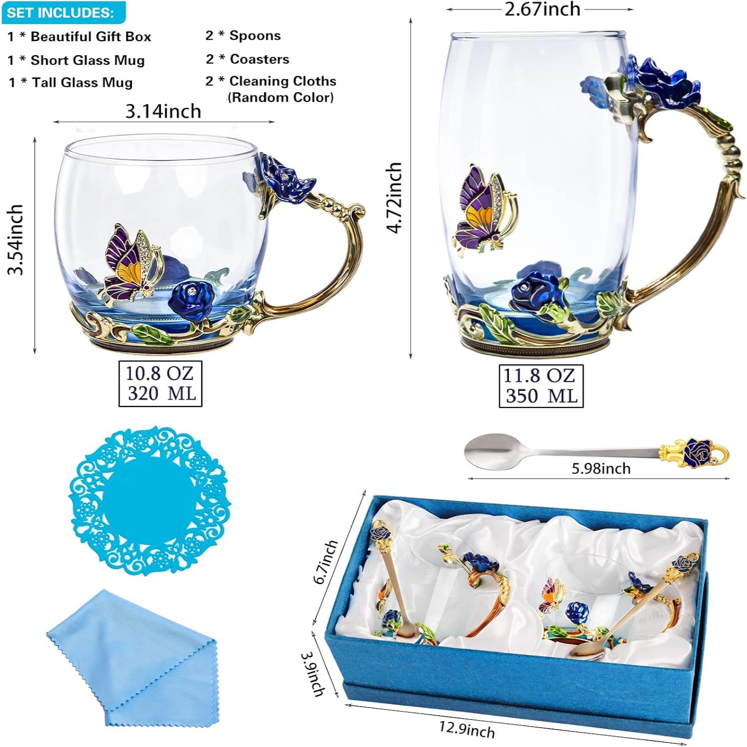 DUMVOIN glass tea cup and coffee mug set with elegant design, suitable for birthdays, Christmas, and Valentine's Day gifts