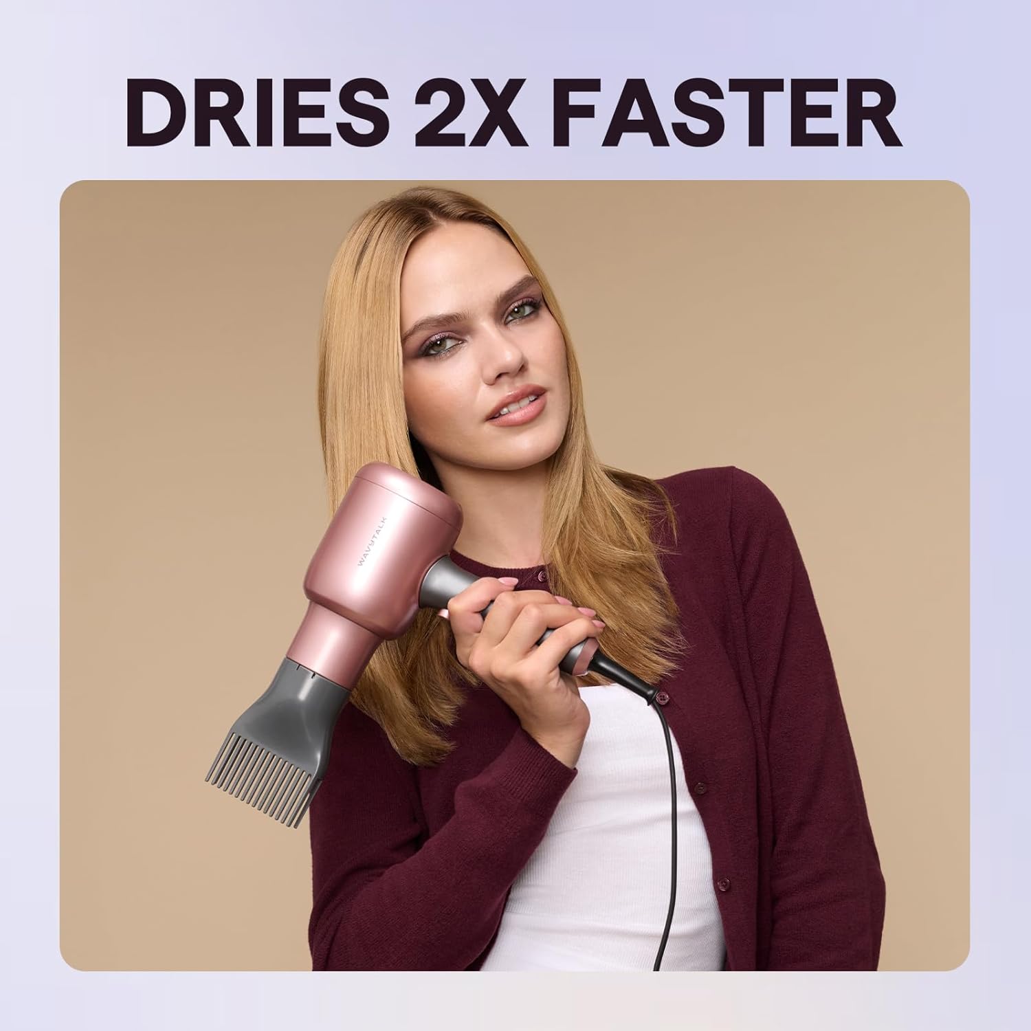 Wavytalk Blown Away Ionic Hair Dryer with diffuser for curly hair, featuring a sleek black design and adjustable temperature settings.
