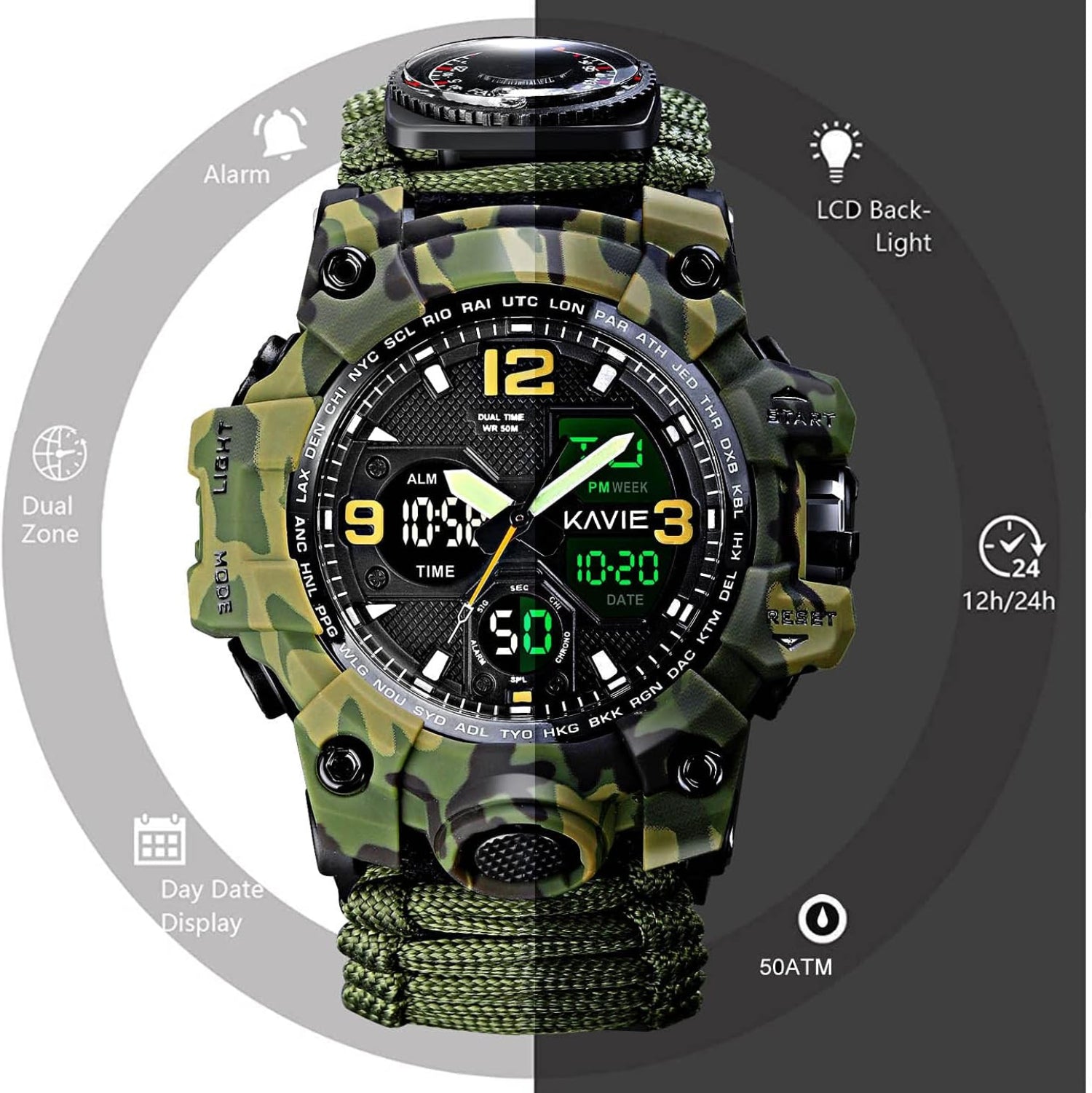 Mens Tactical Military Digital Watch, 23-in-1 Survival Multi-Functional Army Outdoors