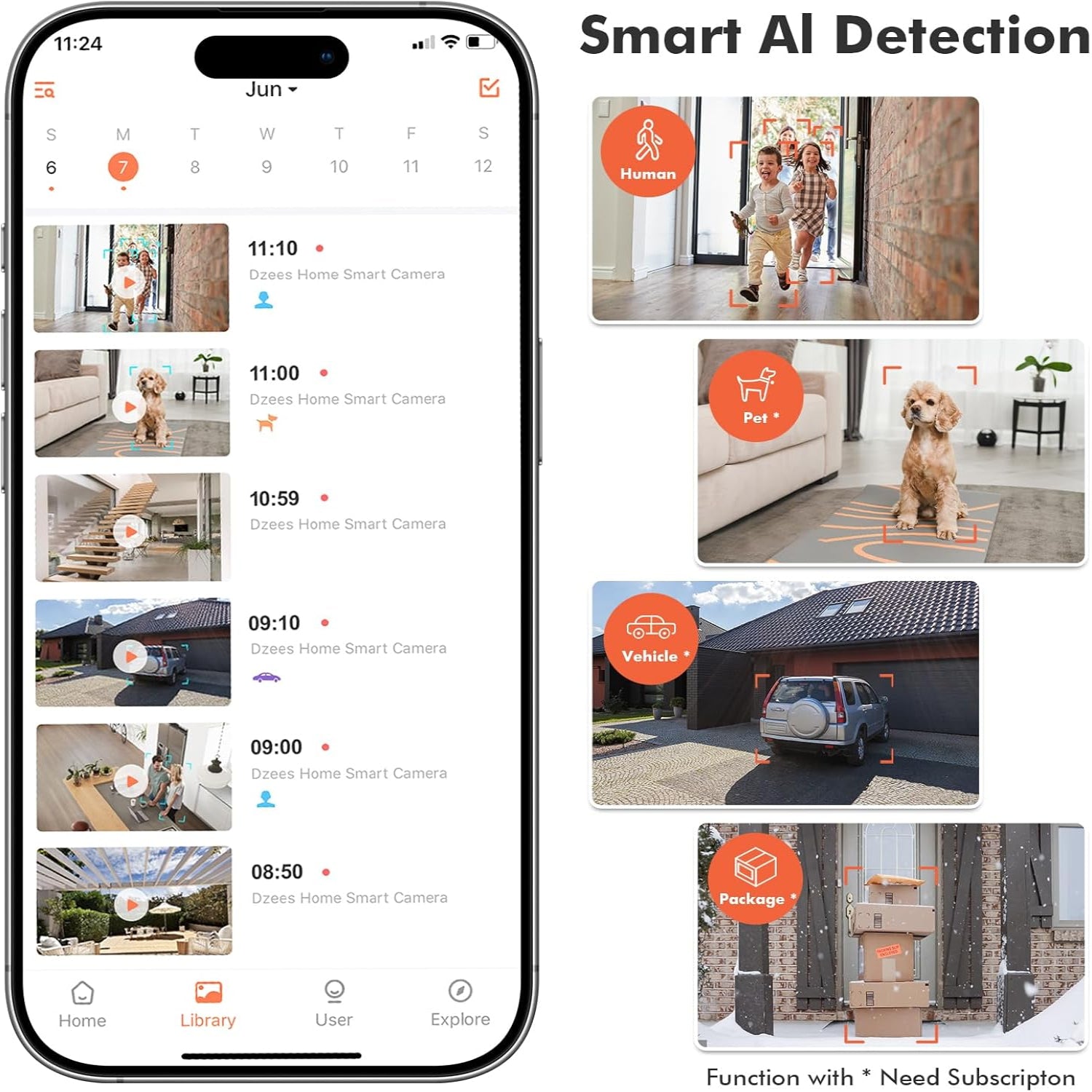 Wireless Dzees outdoor security camera with 2K resolution and battery power, showing the camera's sleek design and mounting bracket.