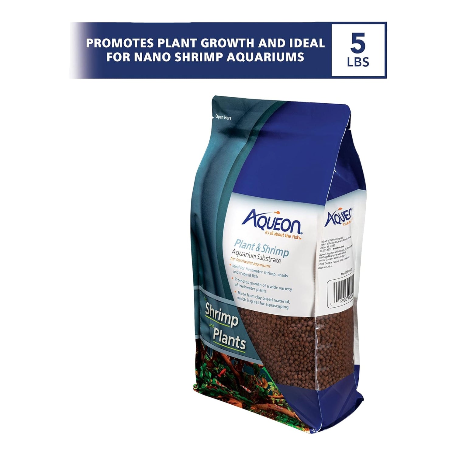 Aqueon plant and shrimp aquarium substrate packaging on a white background