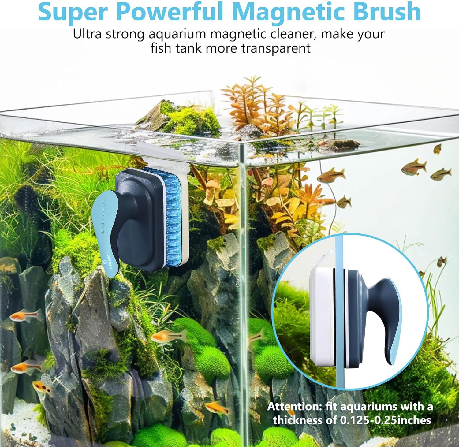 Fishkeeper Aquarium Magnetic Glass Cleaner showing the algae magnet for fish tank cleaning on a glass surface