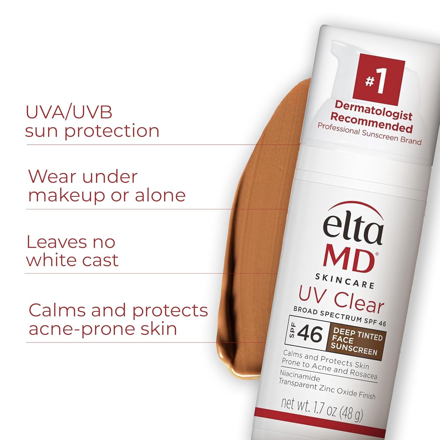 EltaMD UV Clear SPF 46 oil-free face sunscreen with zinc oxide, suitable for sensitive skin, dermatologist recommended.